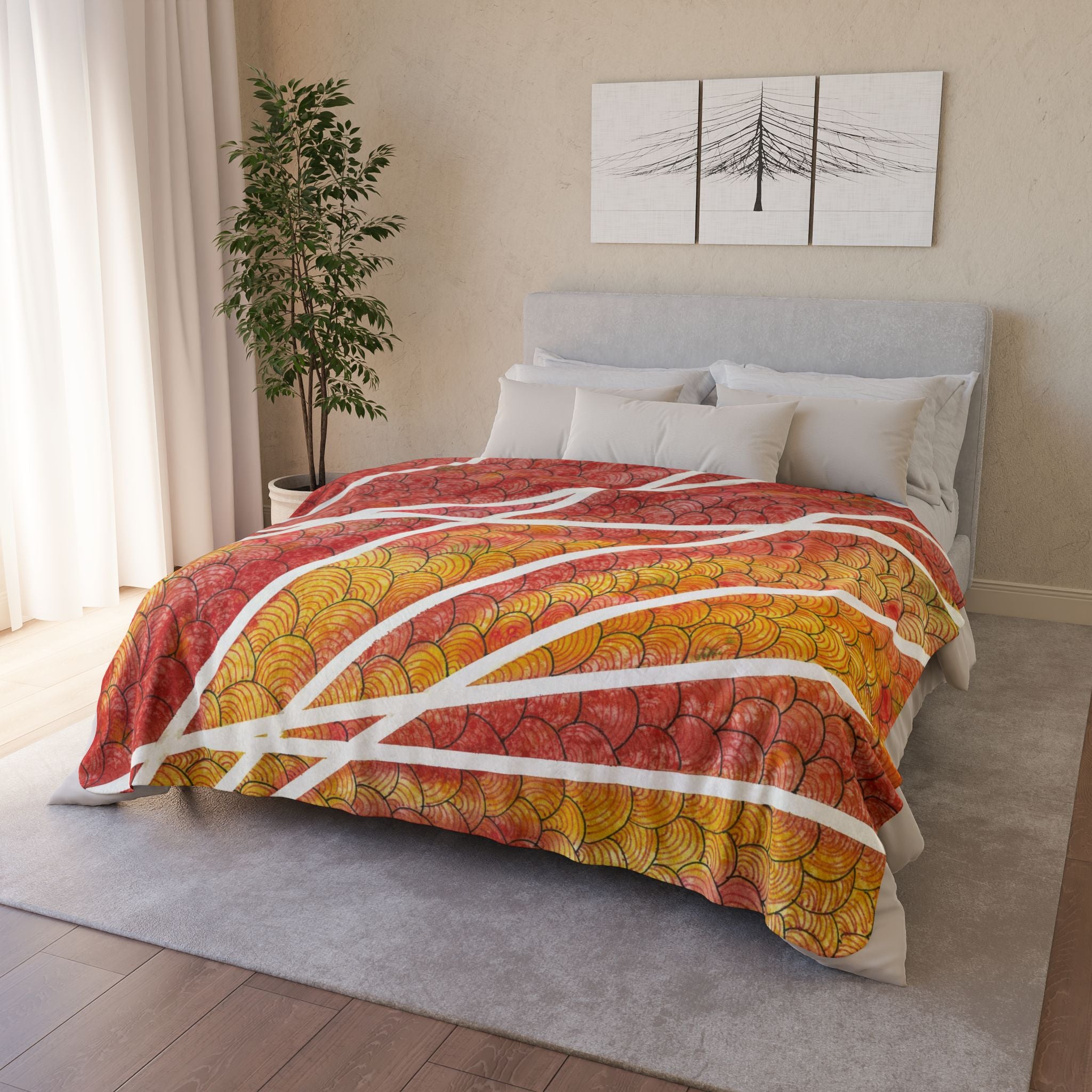 Fleece Throw Blanket, Textured Sherpa Underside, Hemmed, 2 Sizes. Colourful Abstract Design. Perfect for Bedroom, Living Room, or Special Gift #67 Max Mimosa