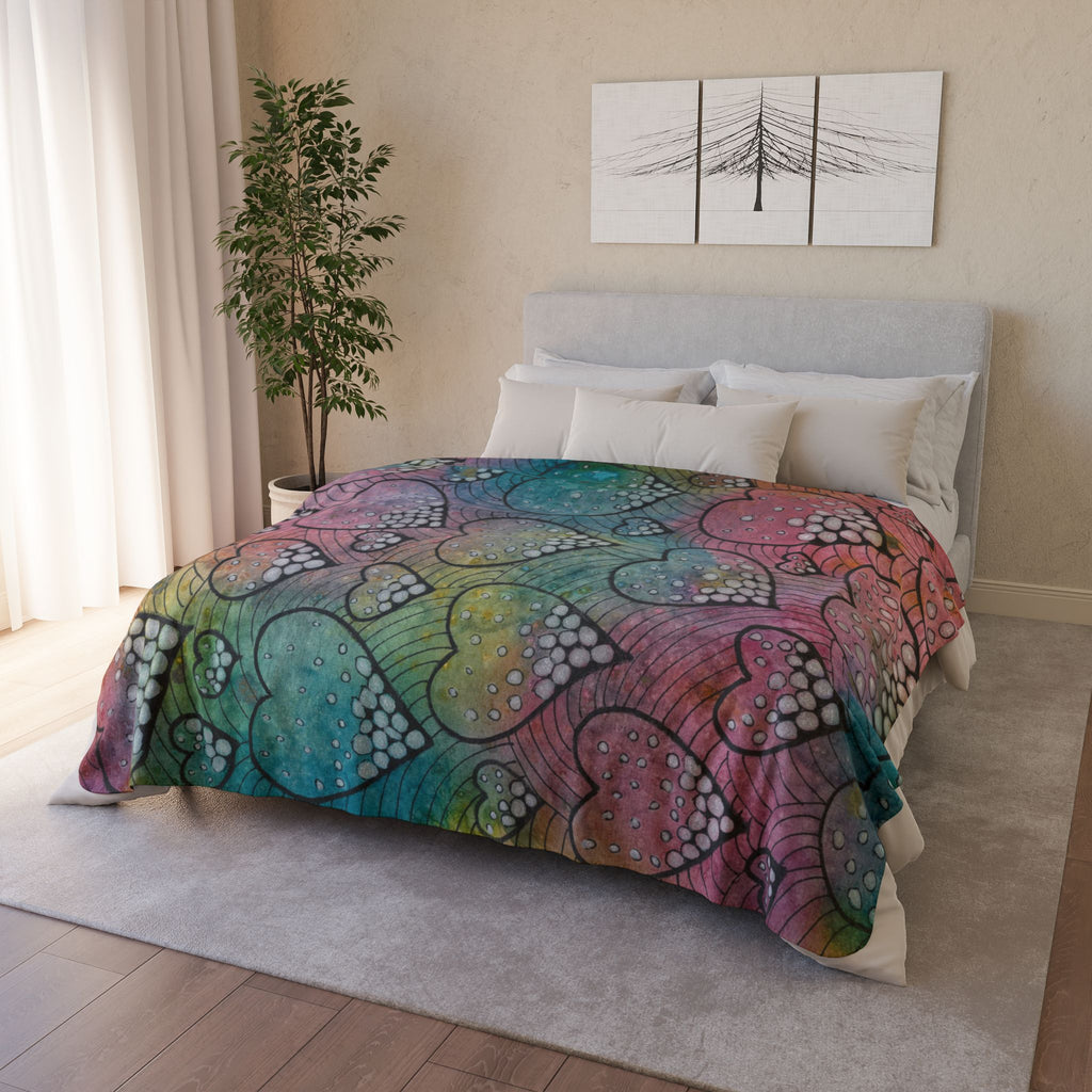 Fleece Throw Blanket, Textured Sherpa Underside, Hemmed, 2 Sizes. Colourful Abstract Design. Perfect for Bedroom, Living Room, or Special Gift #97 Whats Love Got To Do With It