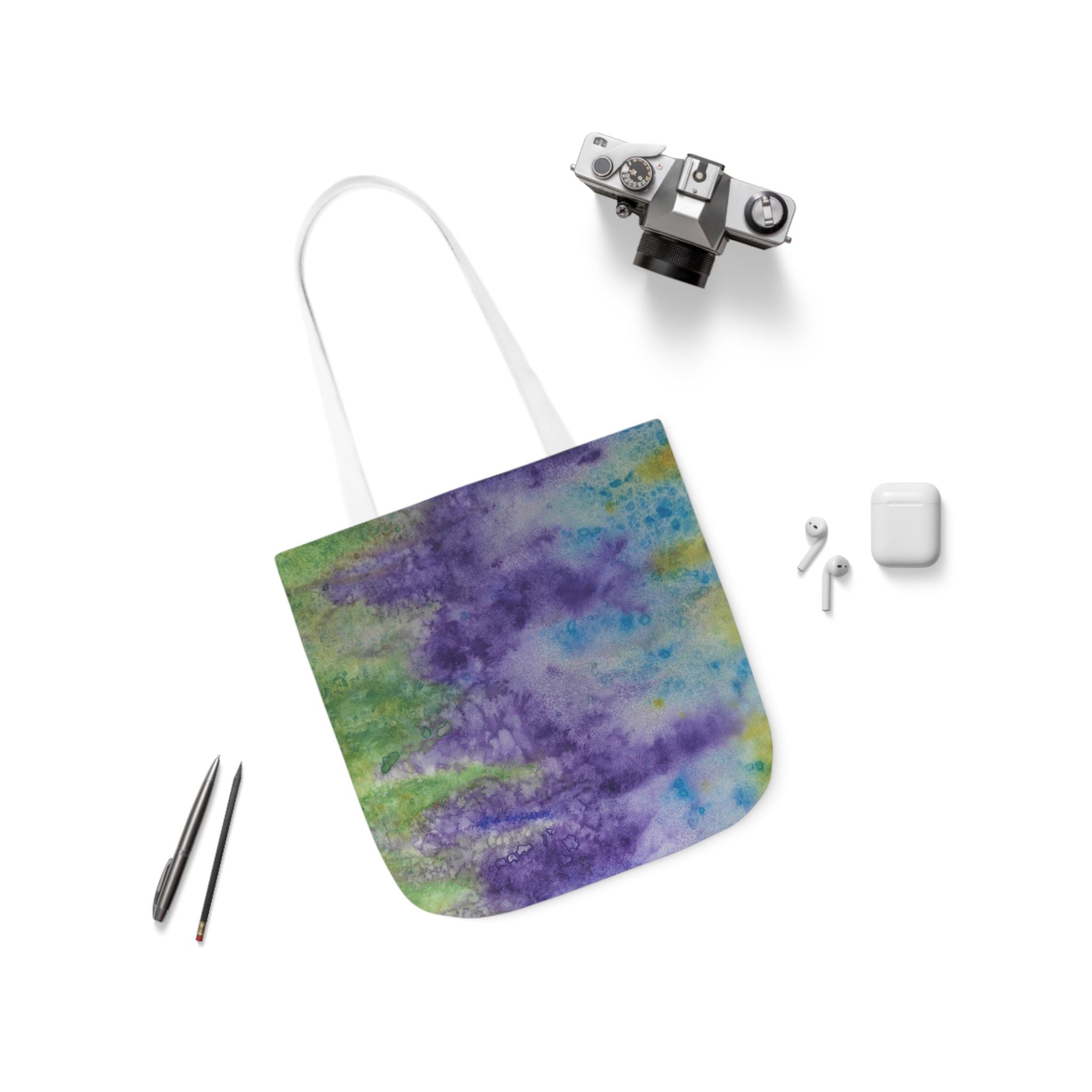 Canvas Tote Bags, Colourful Abstract Designs, 5-Color Straps, 3 Sizes.  For Family and friends or a Special Gift #74 Lavender Fields