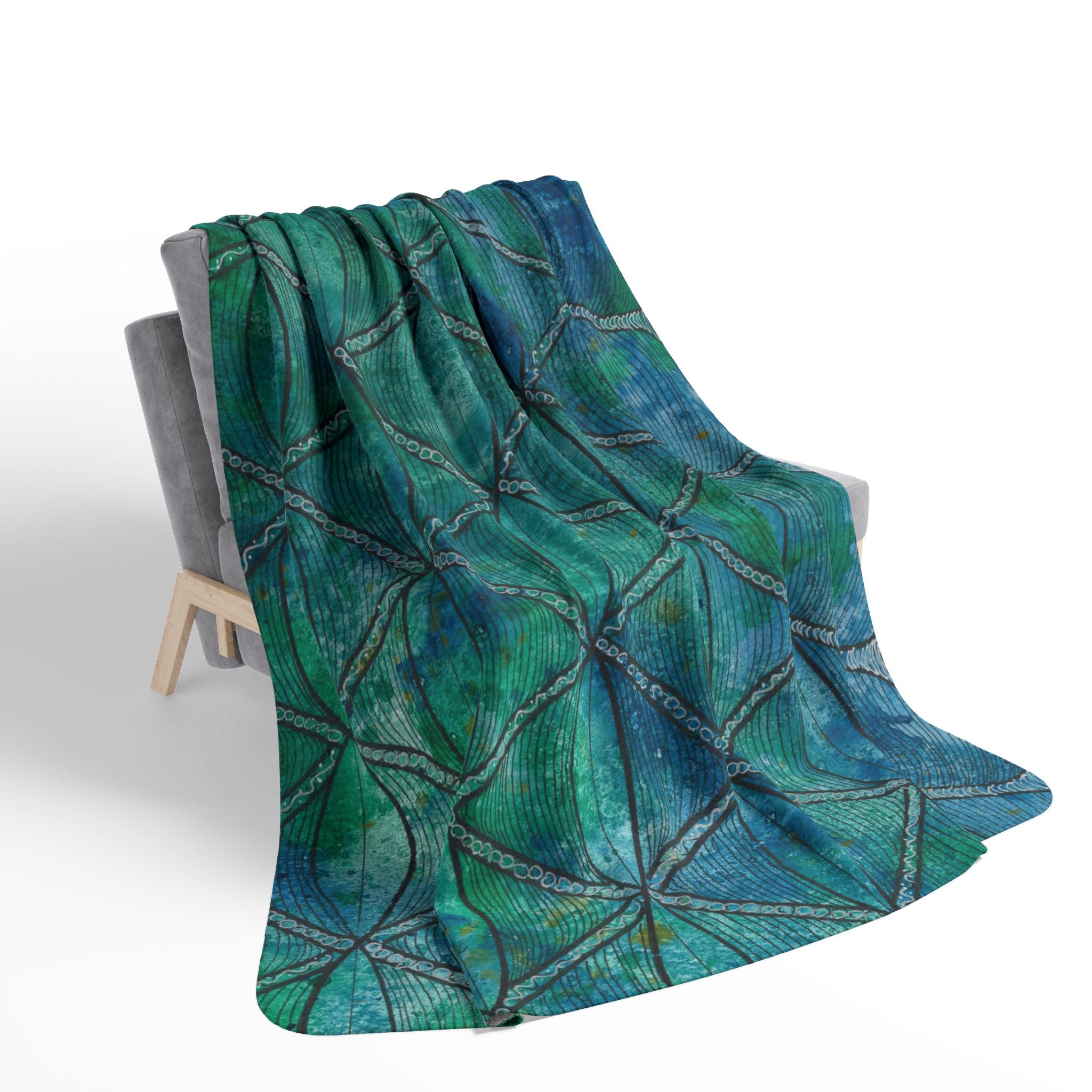 Fleece Throw Blanket, Textured Sherpa Underside, Hemmed, 2 Sizes. Colourful Abstract Design. Perfect for Bedroom, Living Room, or Special Gift #58 Hows The Serenity