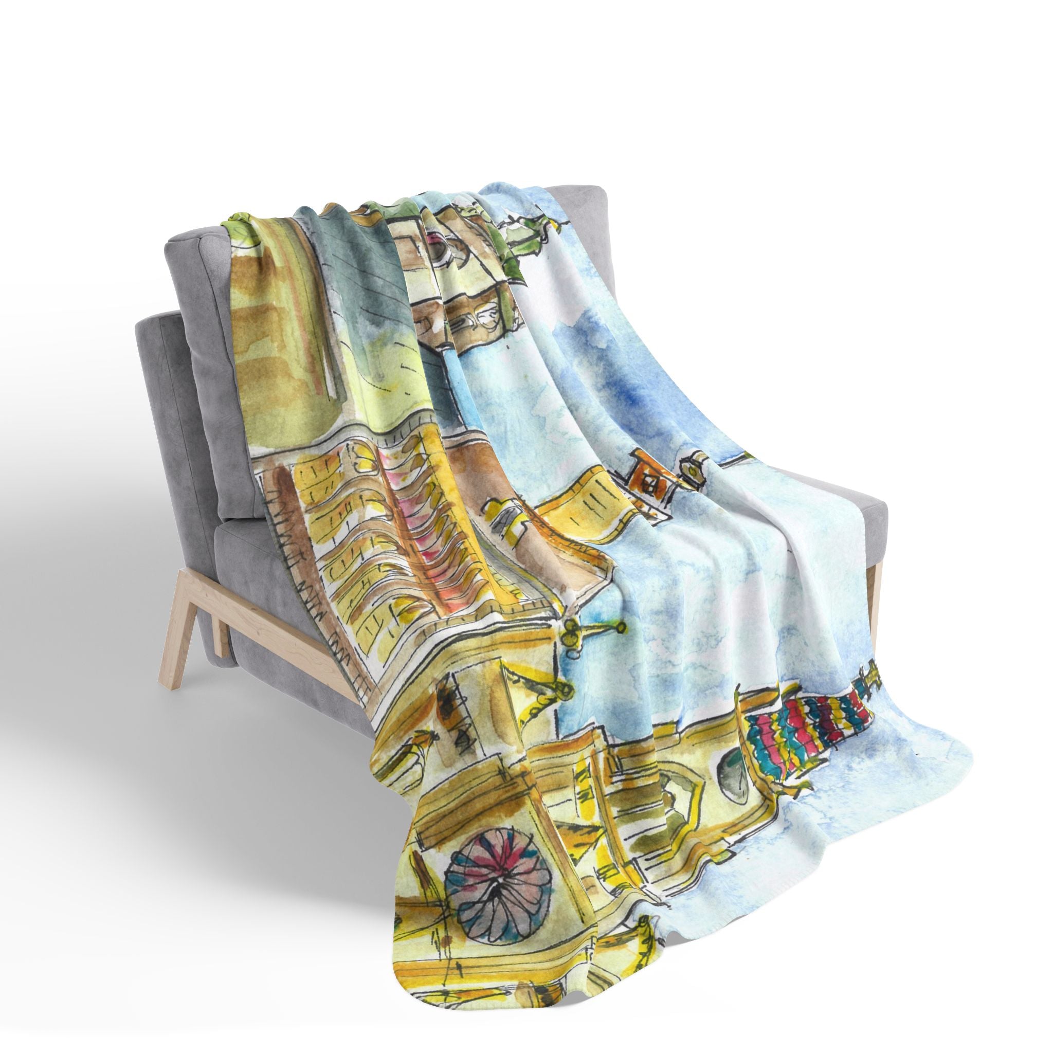Fleece Throw Blanket, Textured Sherpa Underside, Hemmed, 2 Sizes. Colourful Abstract Design. Perfect for Bedroom, Living Room, or Special Gift #95 Beautiful Novi Sad