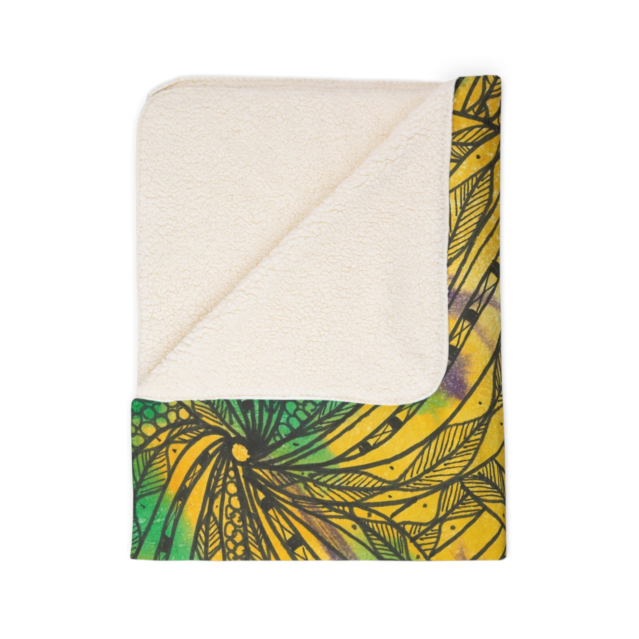 Fleece Throw Blanket, Textured Sherpa Underside, Hemmed, 2 Sizes. Colourful Abstract Design. Perfect for Bedroom, Living Room, or Special Gift #37 Shrubbery