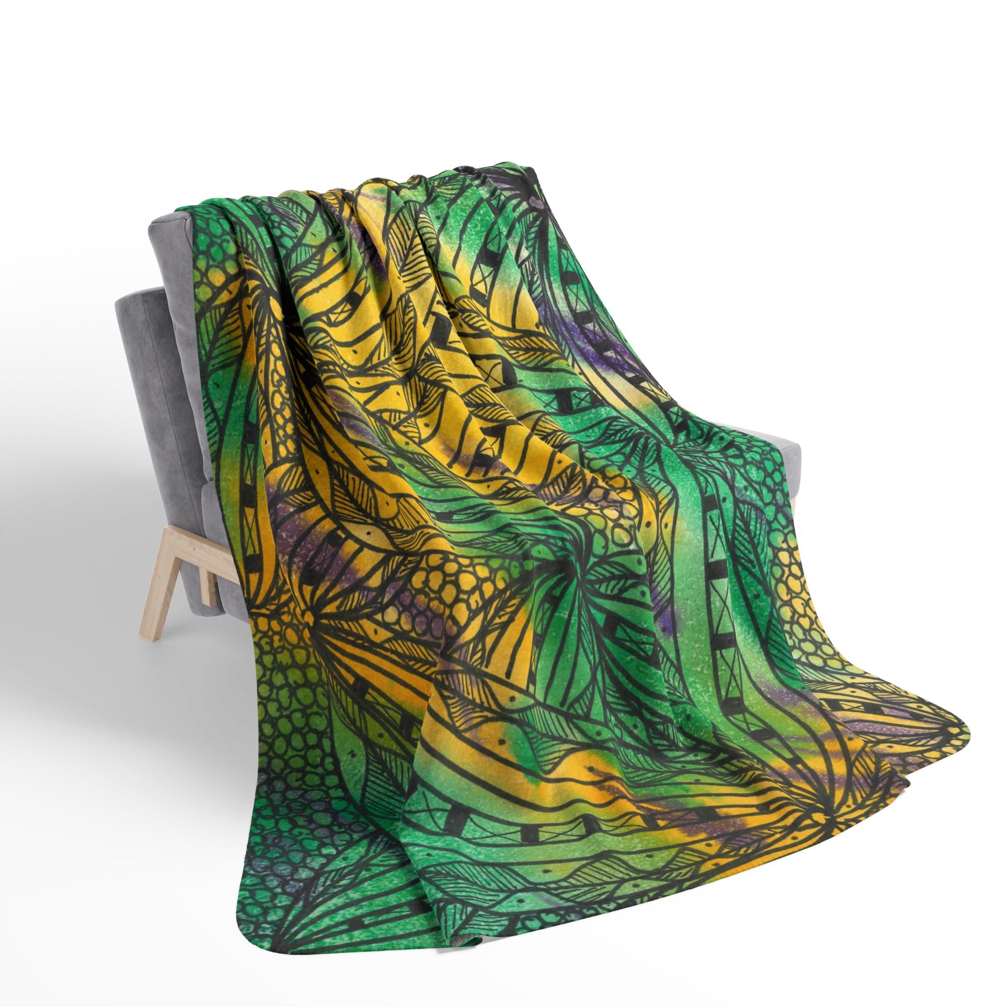 Fleece Throw Blanket, Textured Sherpa Underside, Hemmed, 2 Sizes. Colourful Abstract Design. Perfect for Bedroom, Living Room, or Special Gift #37 Shrubbery
