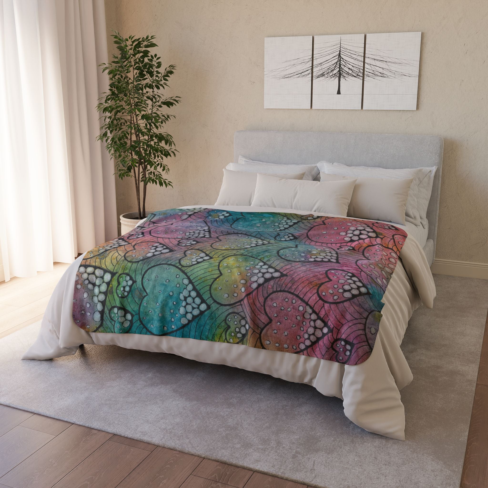 Fleece Throw Blanket, Textured Sherpa Underside, Hemmed, 2 Sizes. Colourful Abstract Design. Perfect for Bedroom, Living Room, or Special Gift #97 Whats Love Got To Do With It
