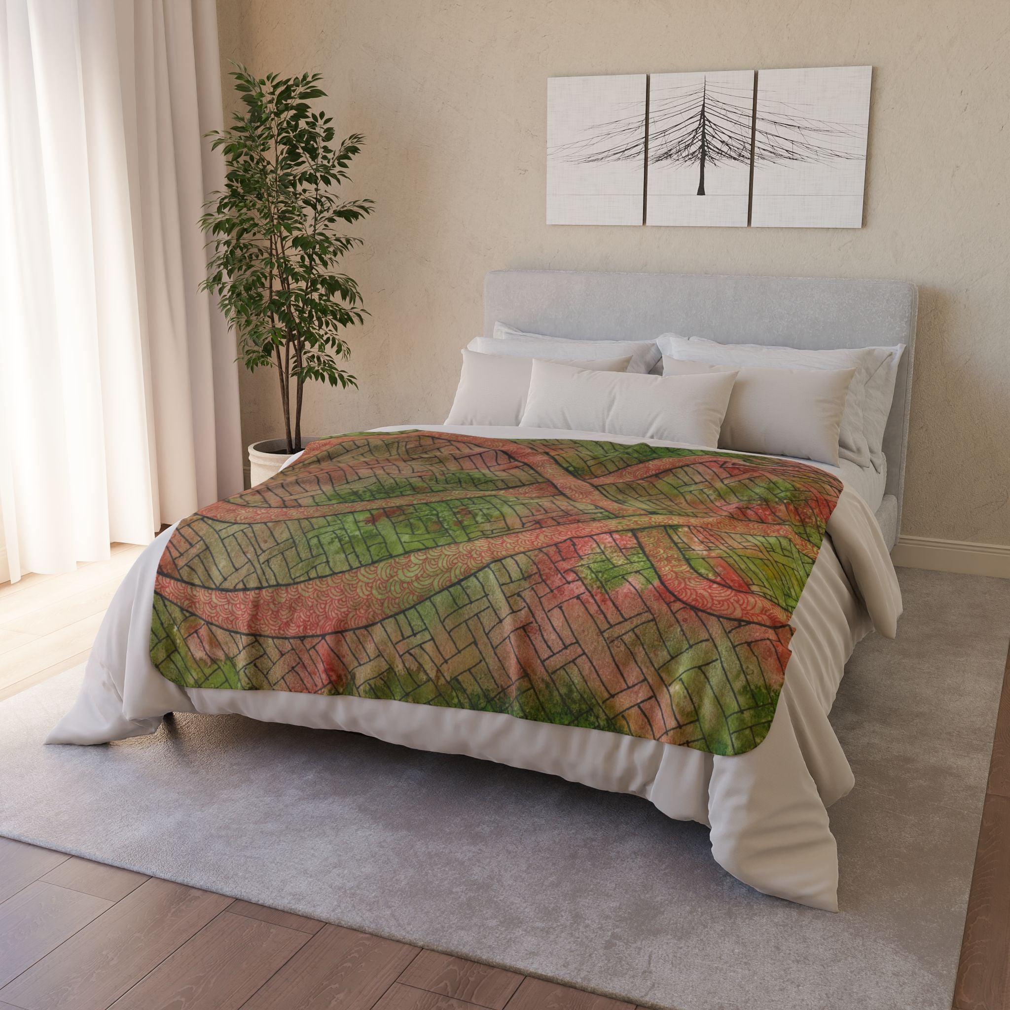 Fleece Throw Blanket, Textured Sherpa Underside, Hemmed, 2 Sizes. Colourful Abstract Design. Perfect for Bedroom, Living Room, or Special Gift #57 Celtic Flavours