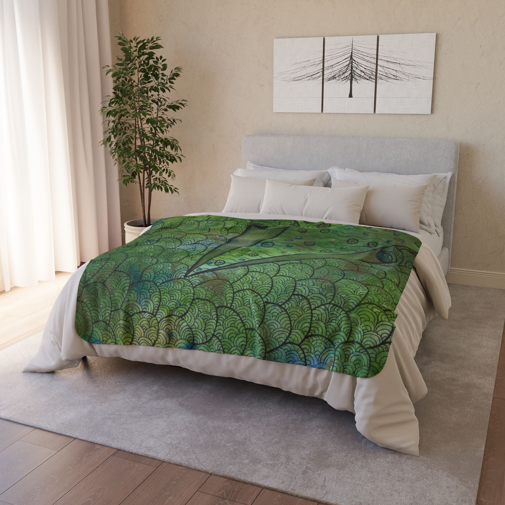 Fleece Throw Blanket, Textured Sherpa Underside, Hemmed, 2 Sizes. Colourful Abstract Design. Perfect for Bedroom, Living Room, or Special Gift #69 New Horizons
