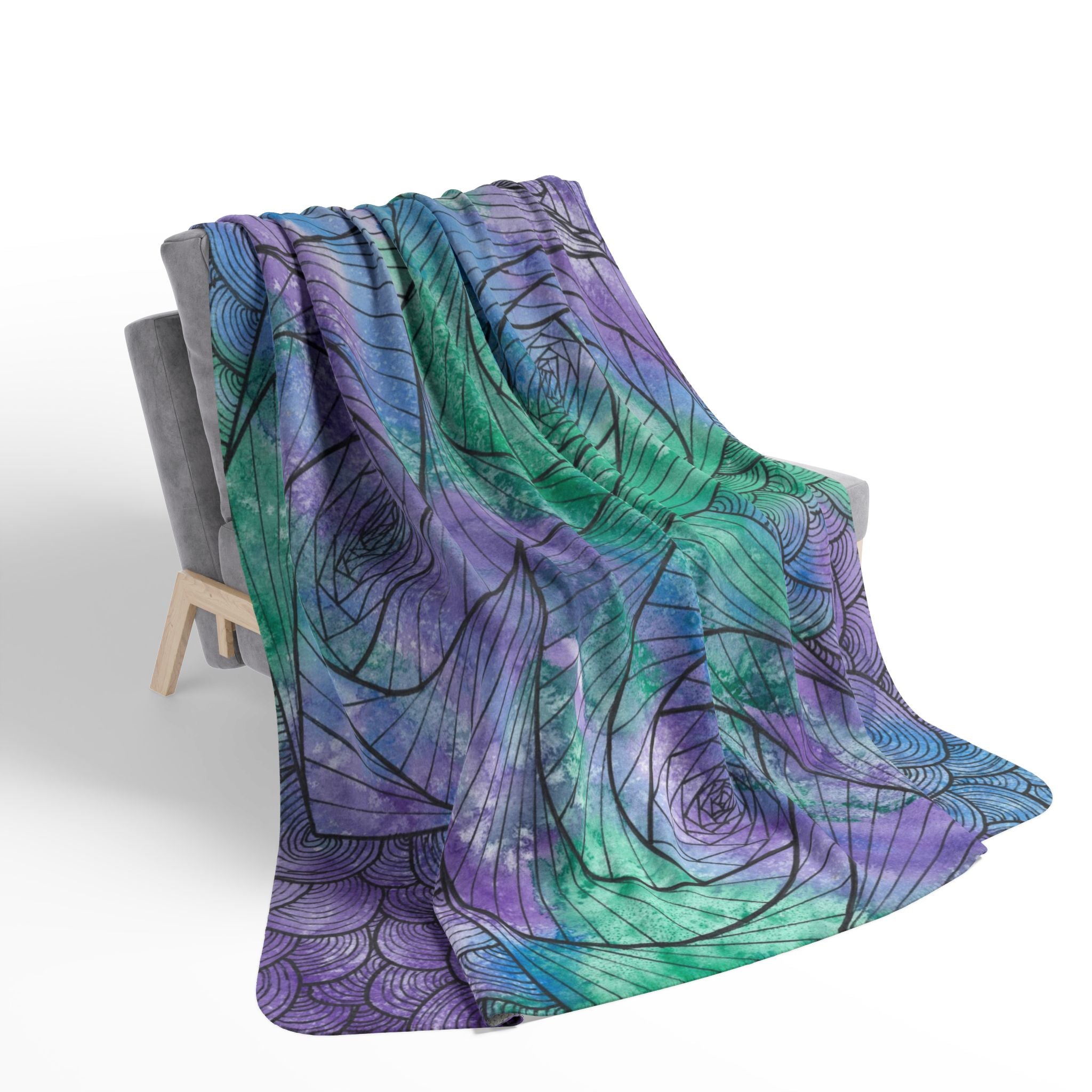 Fleece Throw Blanket, Textured Sherpa Underside, Hemmed, 2 Sizes. Colourful Abstract Design. Perfect for Bedroom, Living Room, or Special Gift #50 If Not Now When