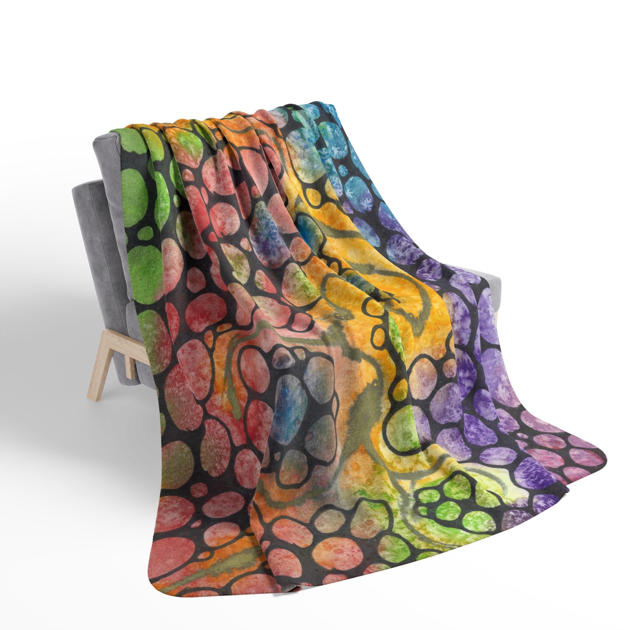 Fleece Throw Blanket, Textured Sherpa Underside, Hemmed, 2 Sizes. Colourful Abstract Design. Perfect for Bedroom, Living Room, or Special Gift #77 River Of Dreams