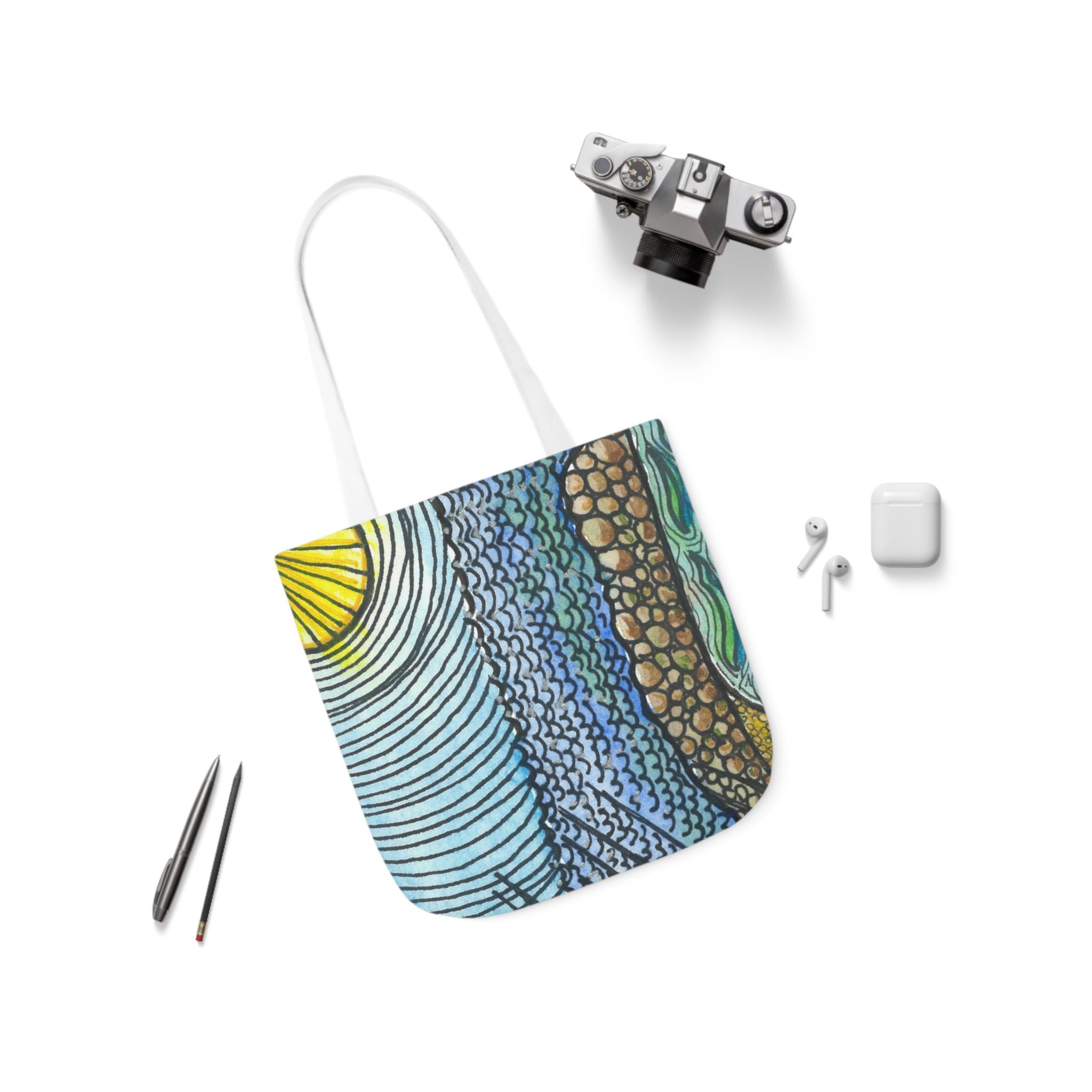 Canvas Tote Bags, Colourful Abstract Designs, 5-Color Straps, 3 Sizes.  For Family and friends or a Special Gift #47 Cottesloe