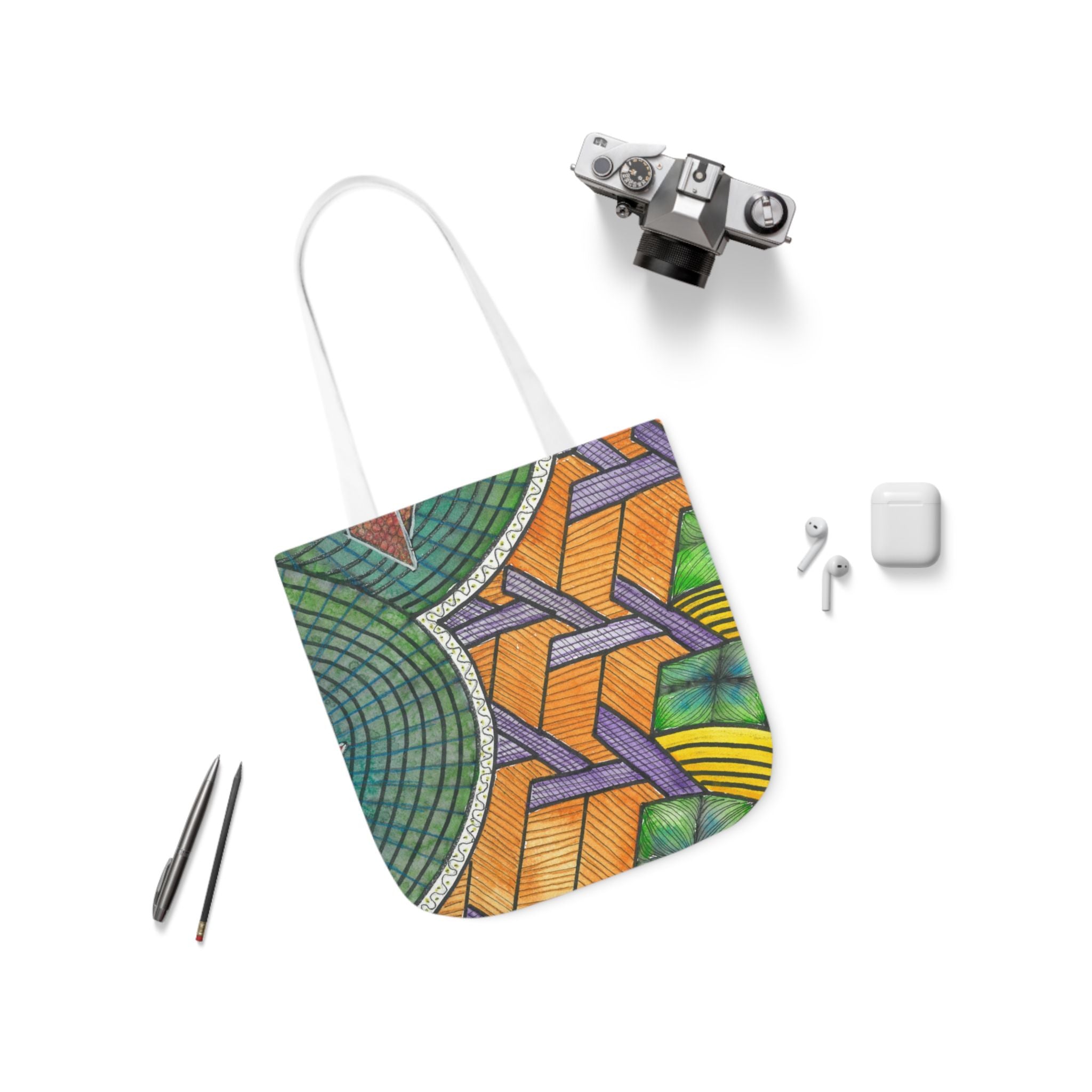 Canvas Tote Bags, Colourful Abstract Designs, 5-Color Straps, 3 Sizes.  For Family and friends or a Special Gift #31 T'Eye Land