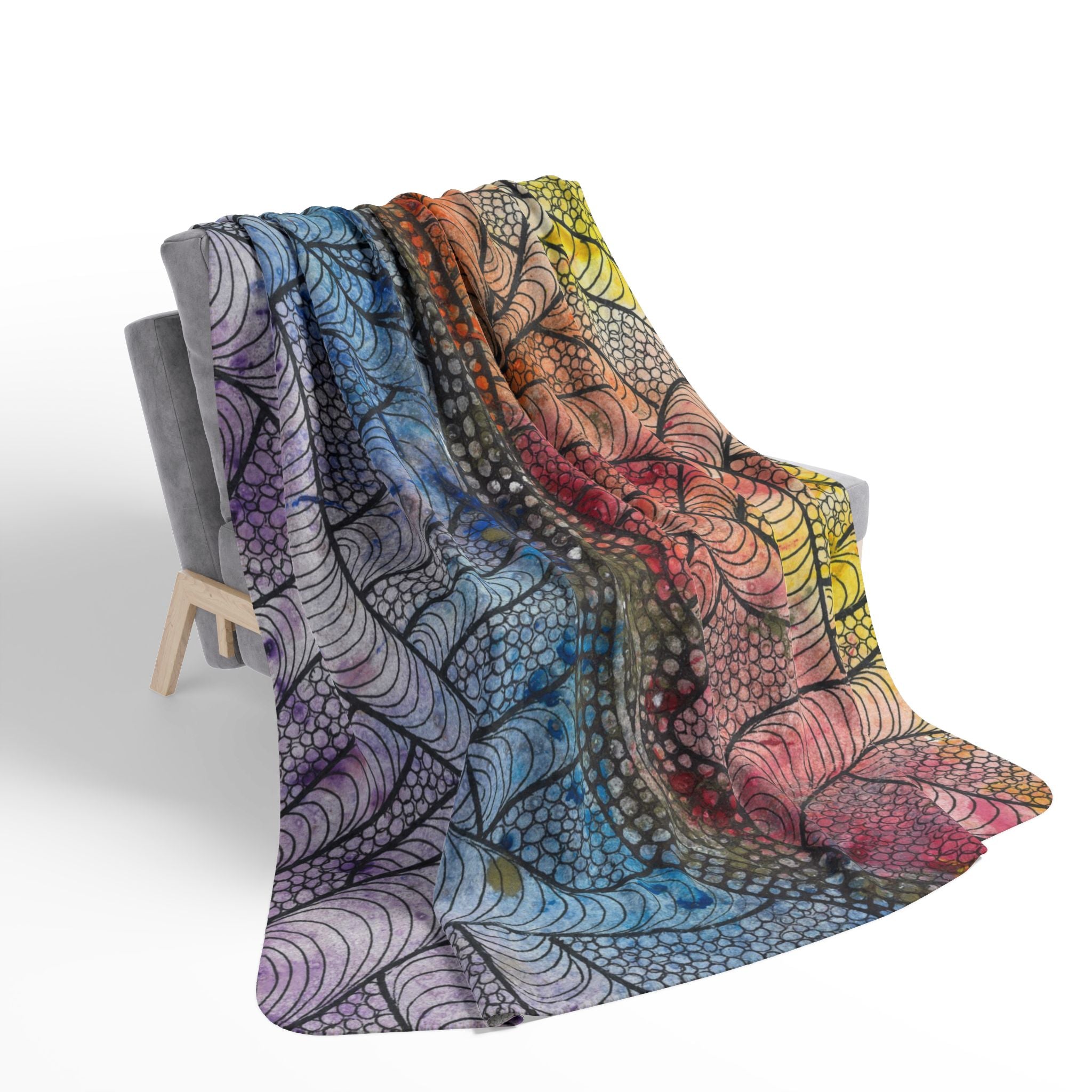 Fleece Throw Blanket, Textured Sherpa Underside, Hemmed, 2 Sizes. Colourful Abstract Design. Perfect for Bedroom, Living Room, or Special Gift #72 After The End