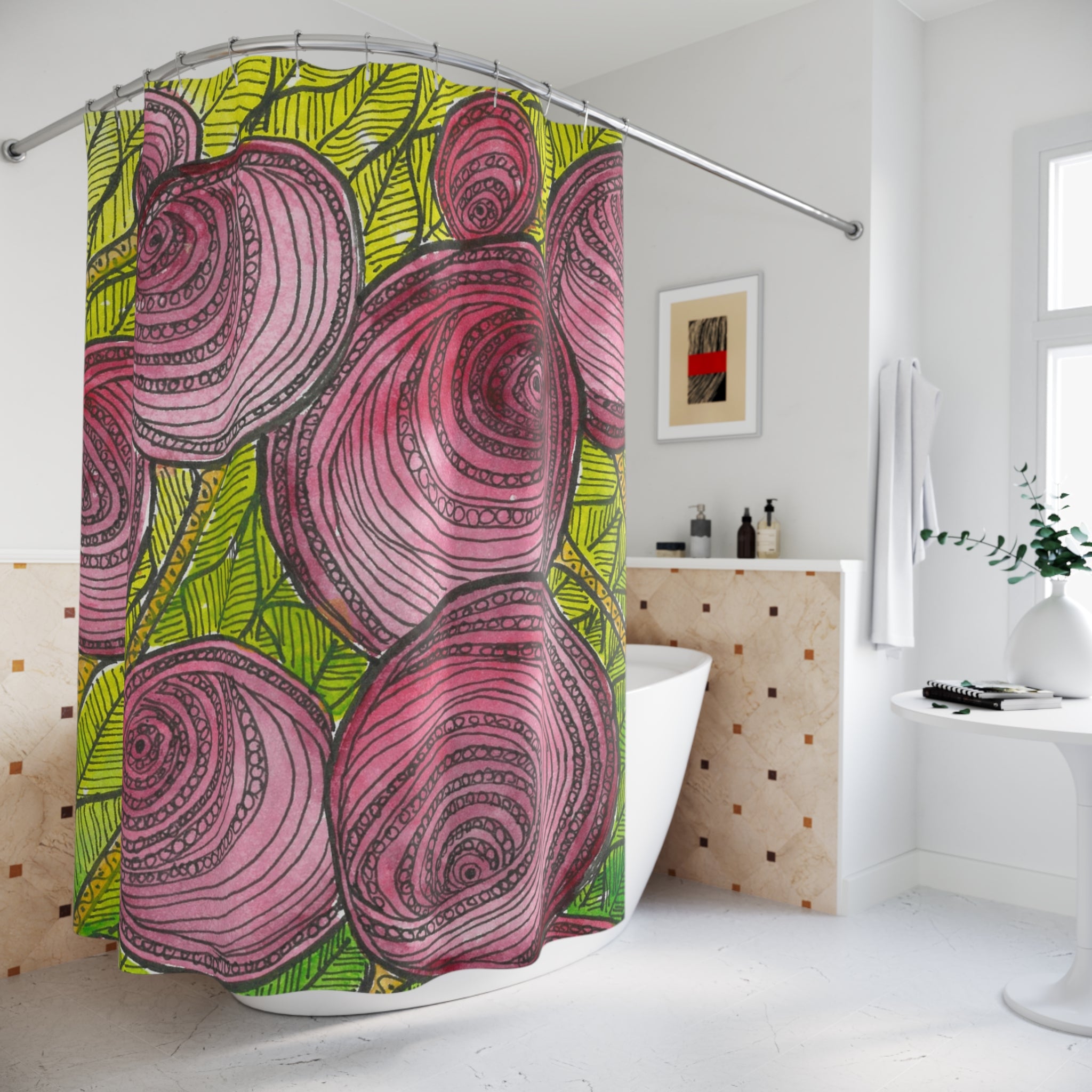 Beautiful Shower Curtains to Refresh Your Bathroom. Colourful Abstract Designs. Perfect For Your Bathroom or Special House-Warming Gift #9 Spaced Blossoms