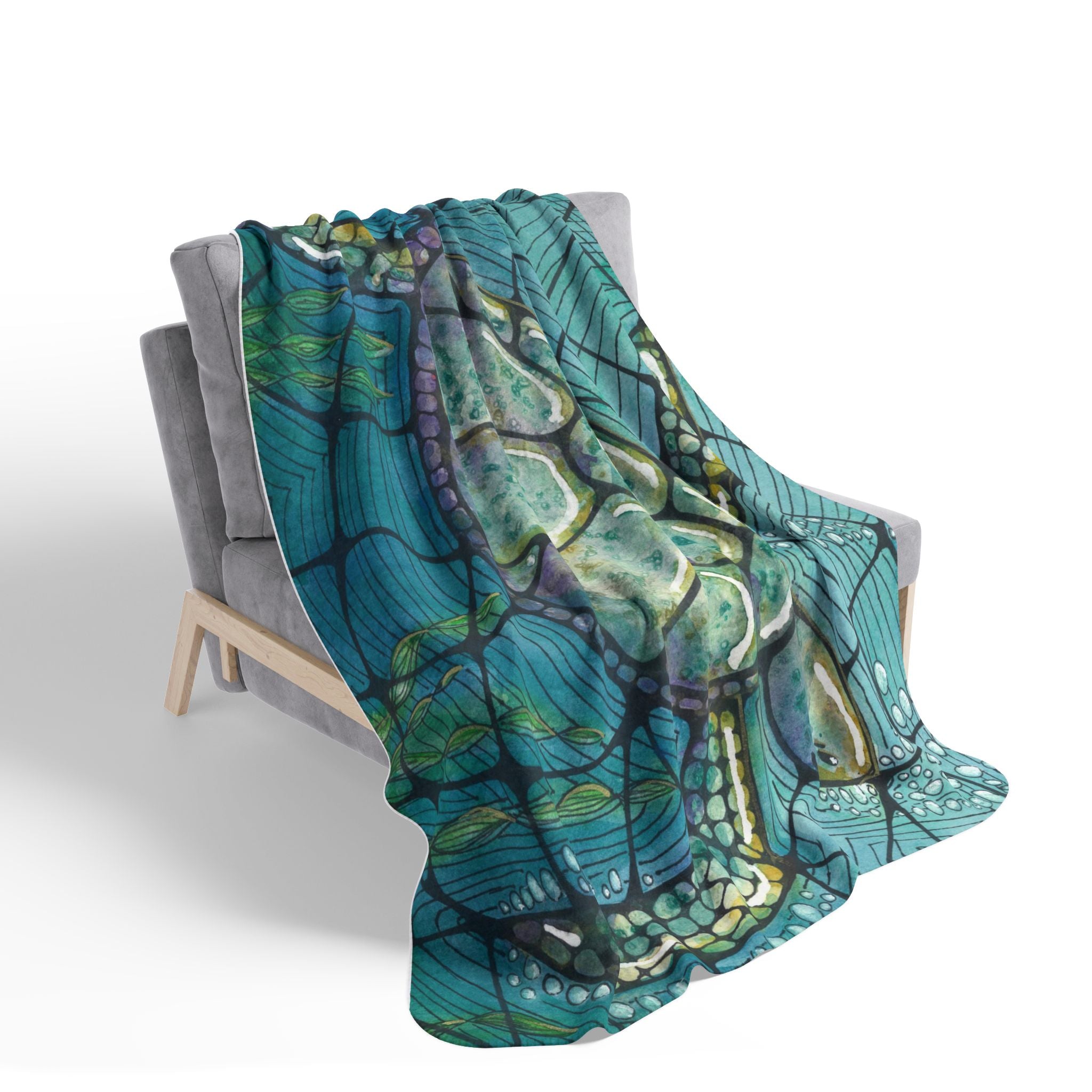Fleece Throw Blanket, Textured Sherpa Underside, Hemmed, 2 Sizes. Colourful Abstract Design. Perfect for Bedroom, Living Room, or Special Gift #73 Turtling Along
