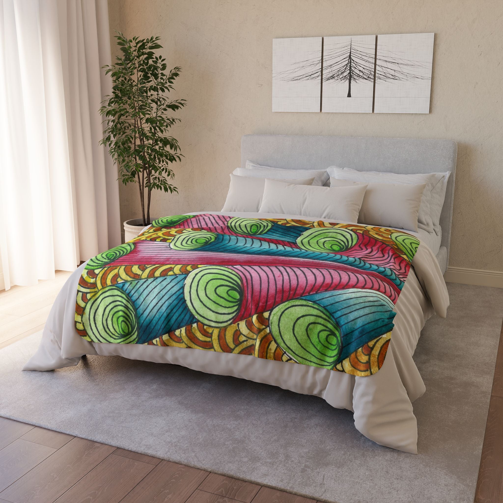 Fleece Throw Blanket, Textured Sherpa Underside, Hemmed, 2 Sizes. Colourful Abstract Design. Perfect for Bedroom, Living Room, or Special Gift #93 On A Mission