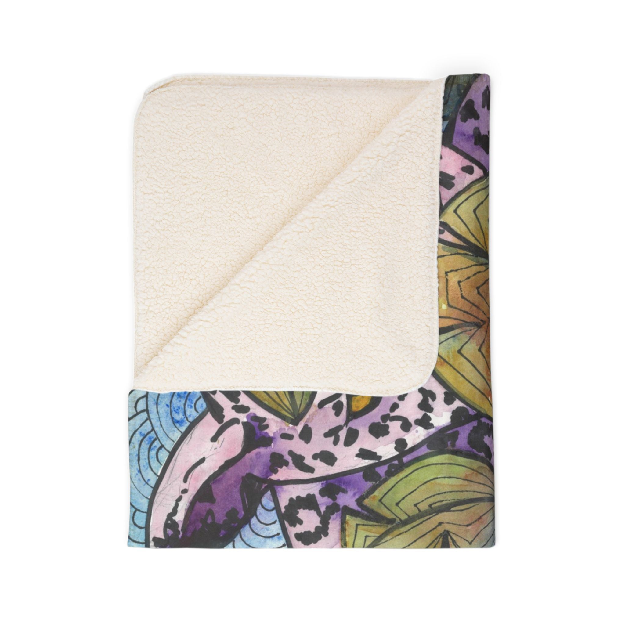 Fleece Throw Blanket, Textured Sherpa Underside, Hemmed, 2 Sizes. Colourful Abstract Design. Perfect for Bedroom, Living Room, or Special Gift #76 Purrfect Blend