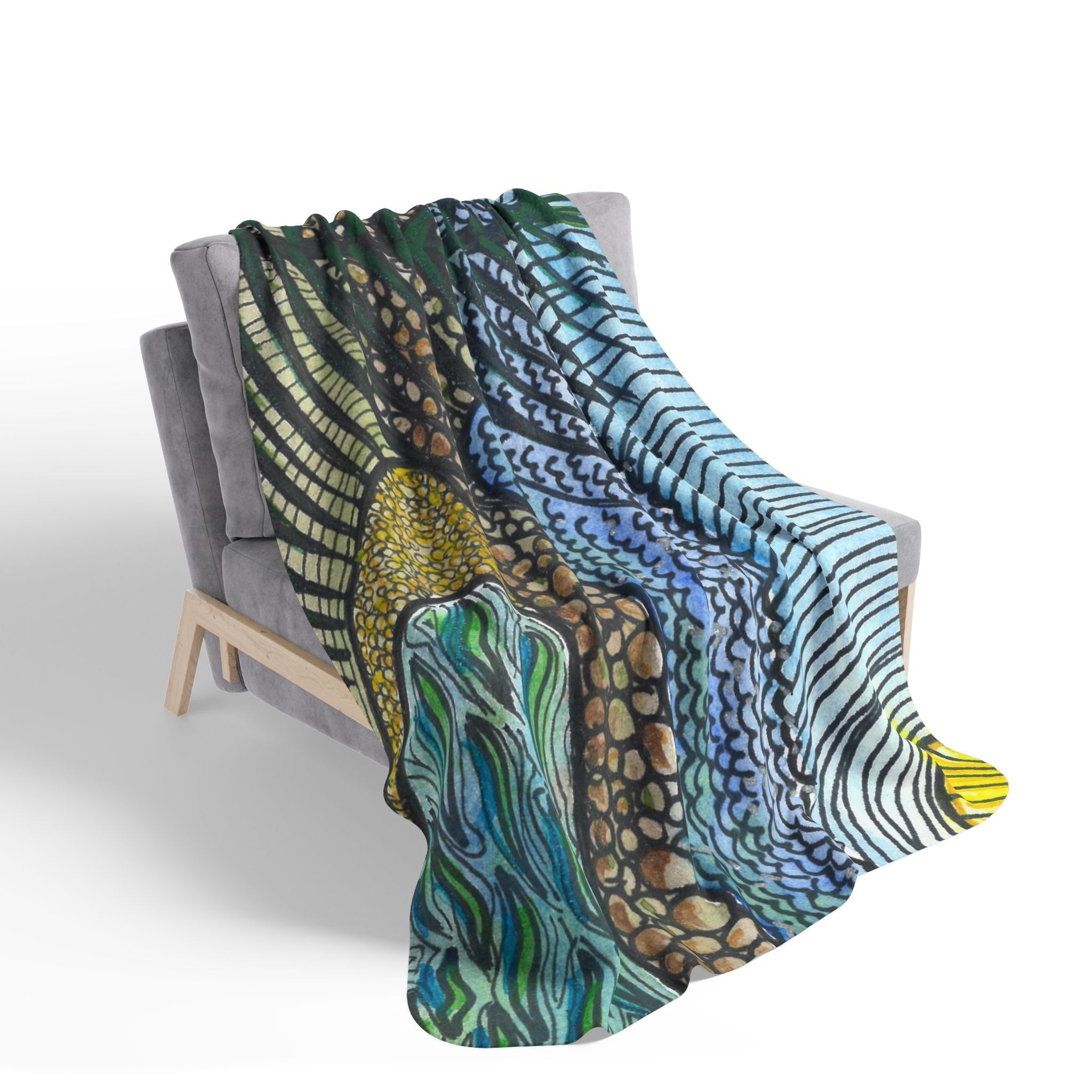 Fleece Throw Blanket, Textured Sherpa Underside, Hemmed, 2 Sizes. Colourful Abstract Design. Perfect for Bedroom, Living Room, or Special Gift #47 Cottesloe