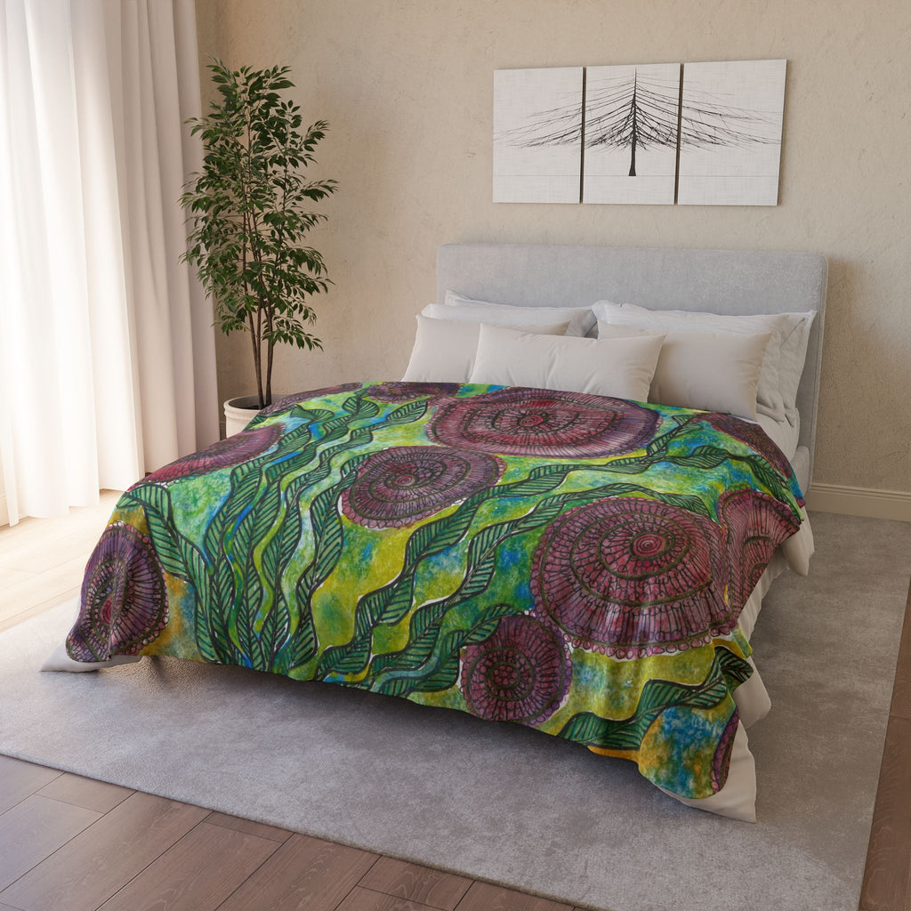 Fleece Throw Blanket, Textured Sherpa Underside, Hemmed, 2 Sizes. Colourful Abstract Design. Perfect for Bedroom, Living Room, or Special Gift #35 Beetroot To Yourself
