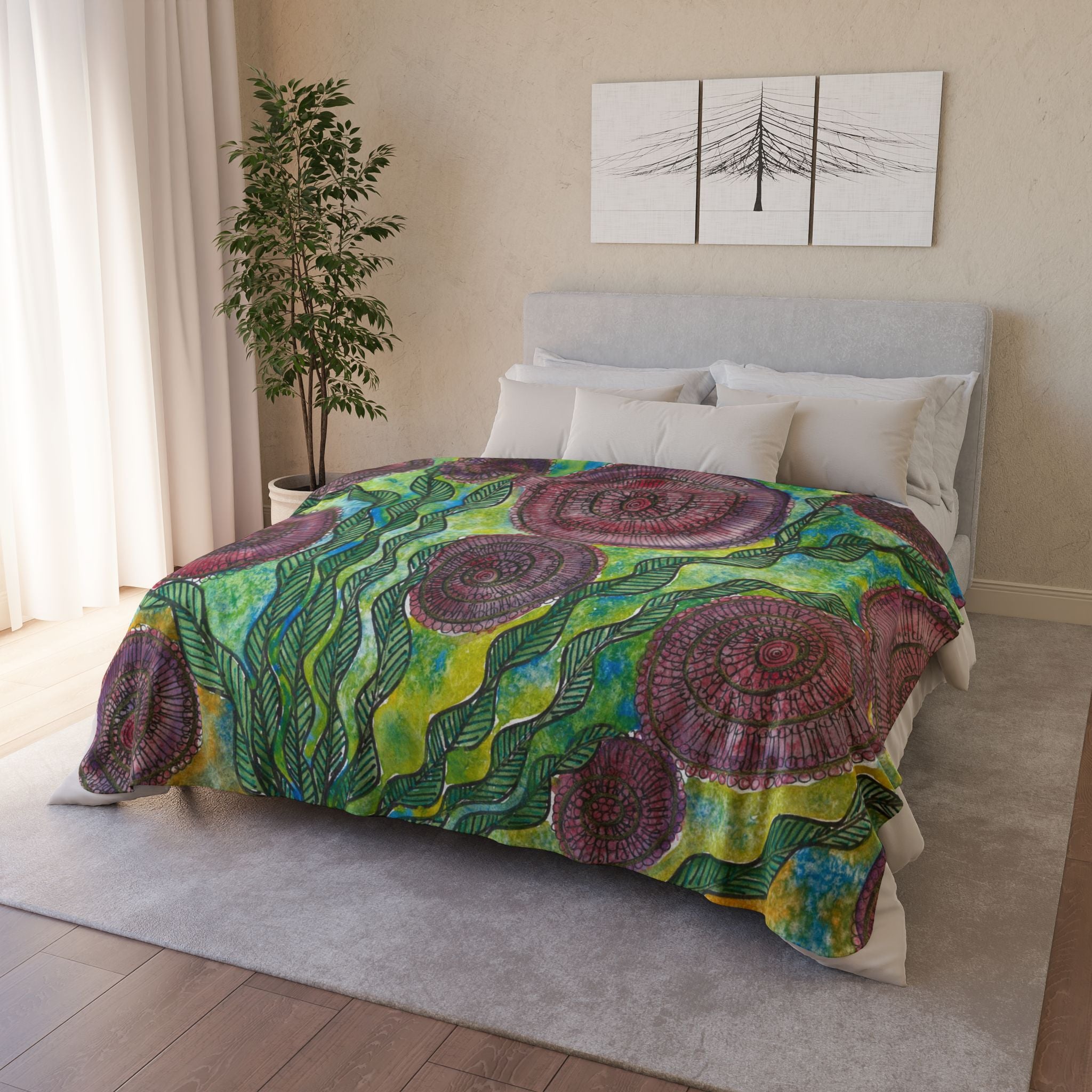 Fleece Throw Blanket, Textured Sherpa Underside, Hemmed, 2 Sizes. Colourful Abstract Design. Perfect for Bedroom, Living Room, or Special Gift #35 Beetroot To Yourself