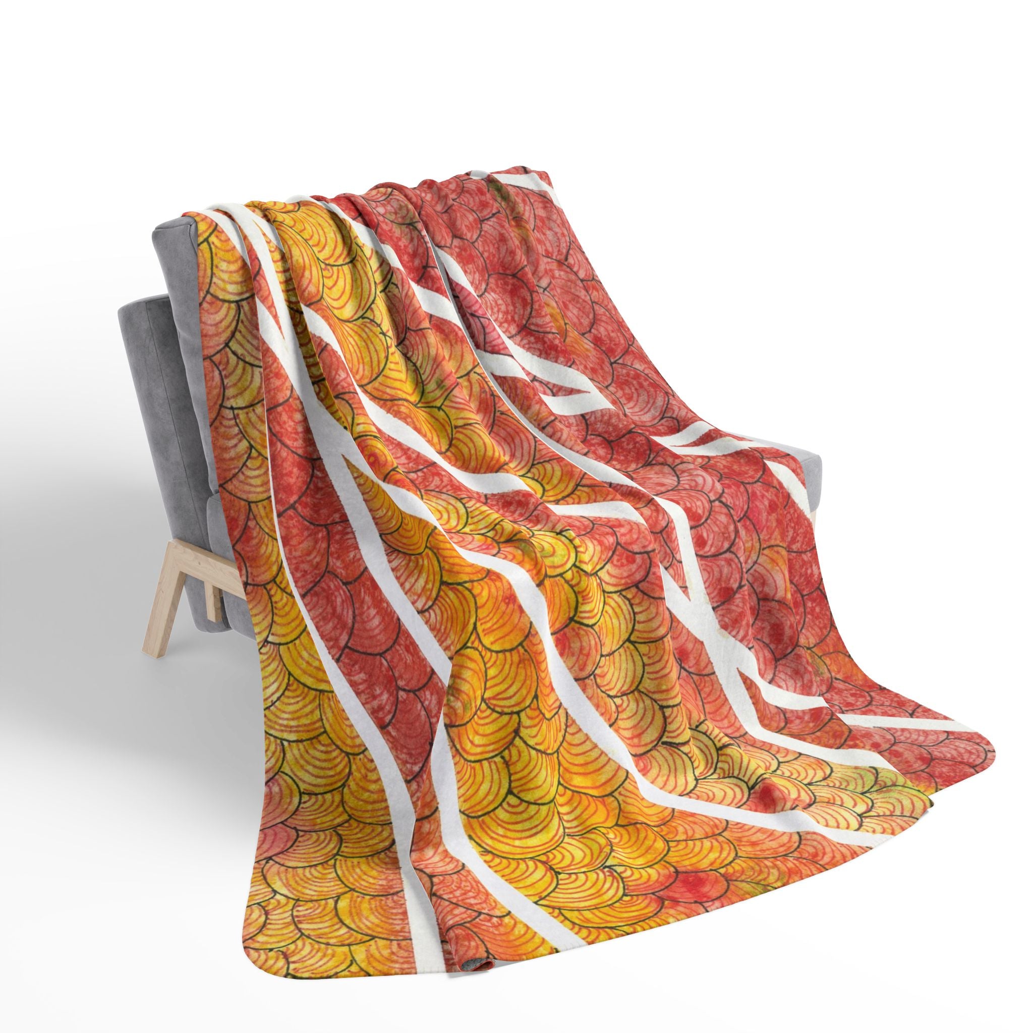 Fleece Throw Blanket, Textured Sherpa Underside, Hemmed, 2 Sizes. Colourful Abstract Design. Perfect for Bedroom, Living Room, or Special Gift #67 Max Mimosa
