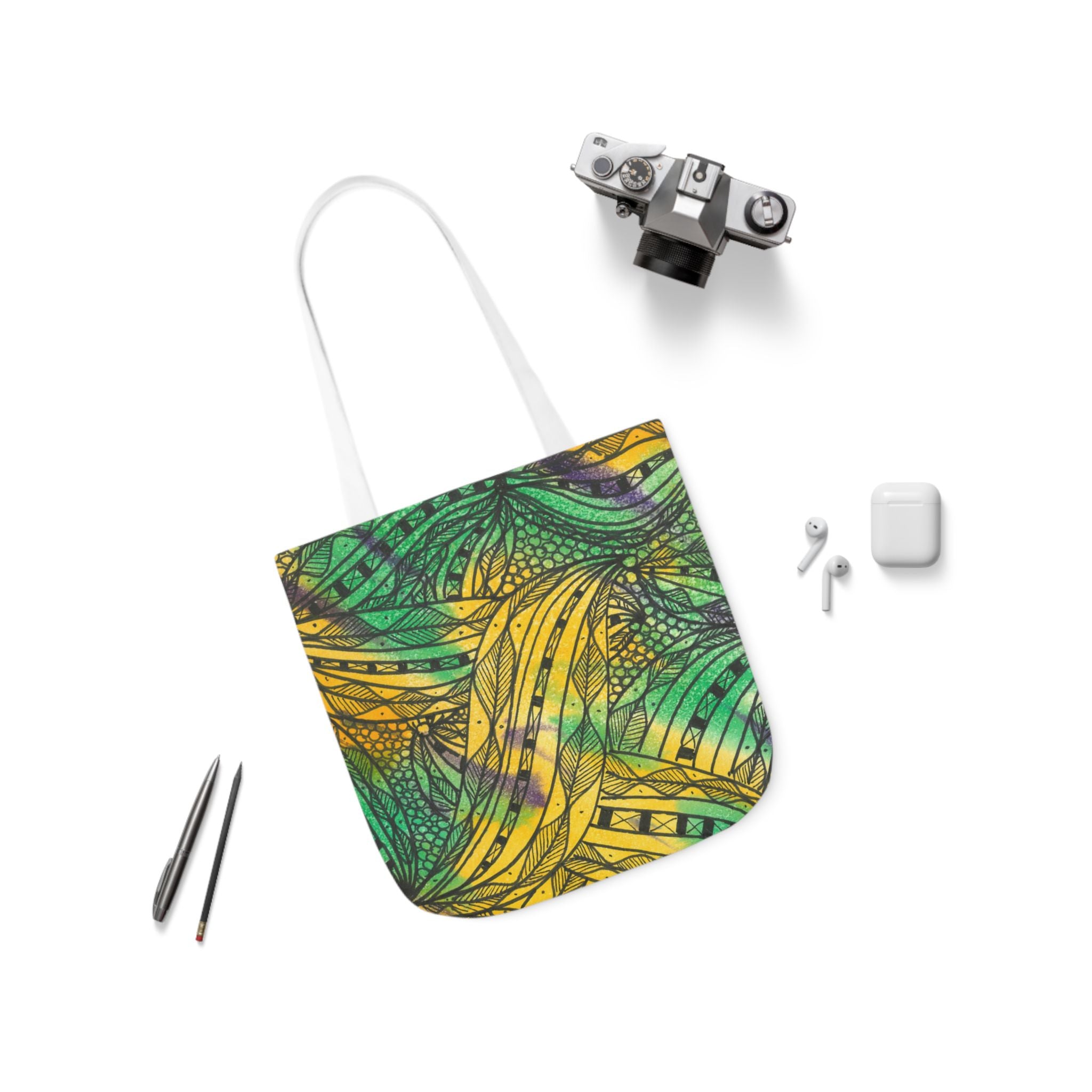 Canvas Tote Bags, Colourful Abstract Designs, 5-Color Straps, 3 Sizes.  For Family and friends or a Special Gift #37 Shrubbery