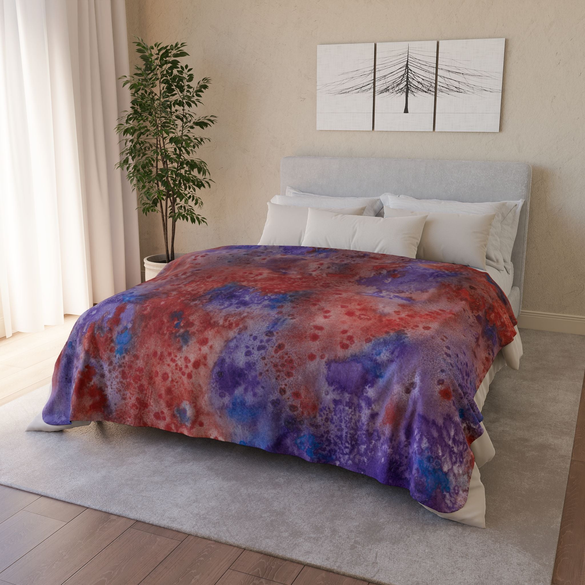 Fleece Throw Blanket, Textured Sherpa Underside, Hemmed, 2 Sizes. Colourful Abstract Design. Perfect for Bedroom, Living Room, or Special Gift #51 In The Beginning