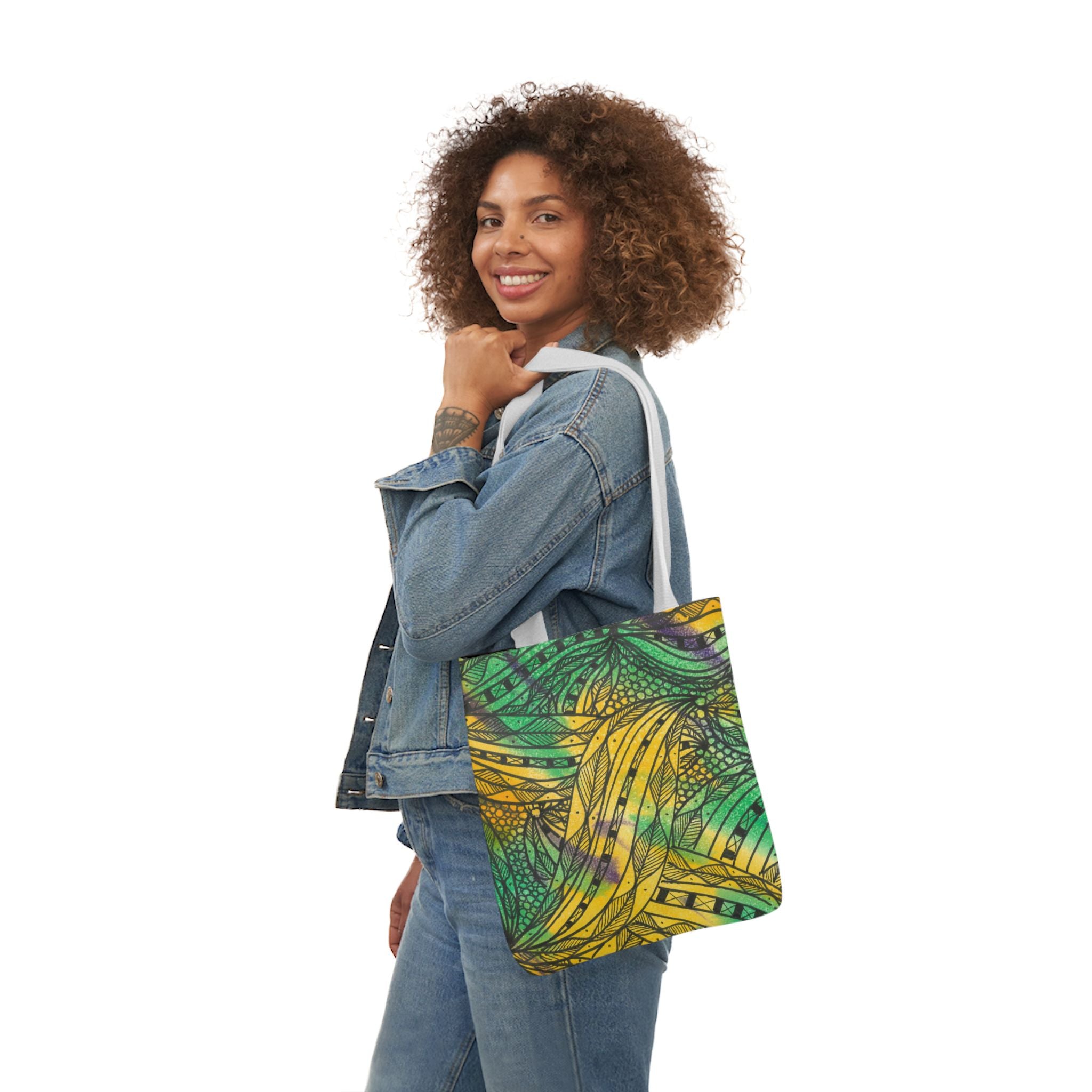Canvas Tote Bags, Colourful Abstract Designs, 5-Color Straps, 3 Sizes.  For Family and friends or a Special Gift #37 Shrubbery