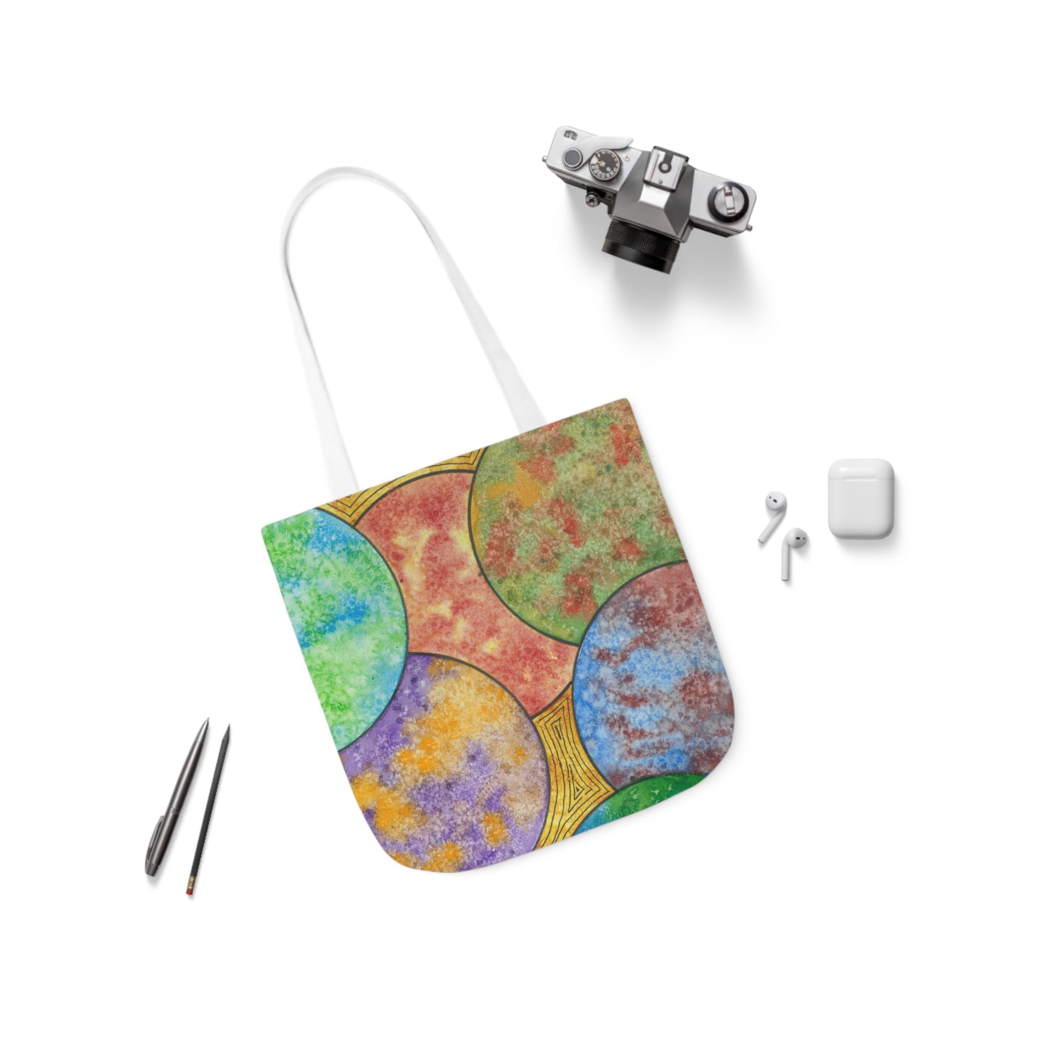 Canvas Tote Bags, Colourful Abstract Designs, 5-Color Straps, 3 Sizes.  For Family and friends or a Special Gift #61 Worlds Apart