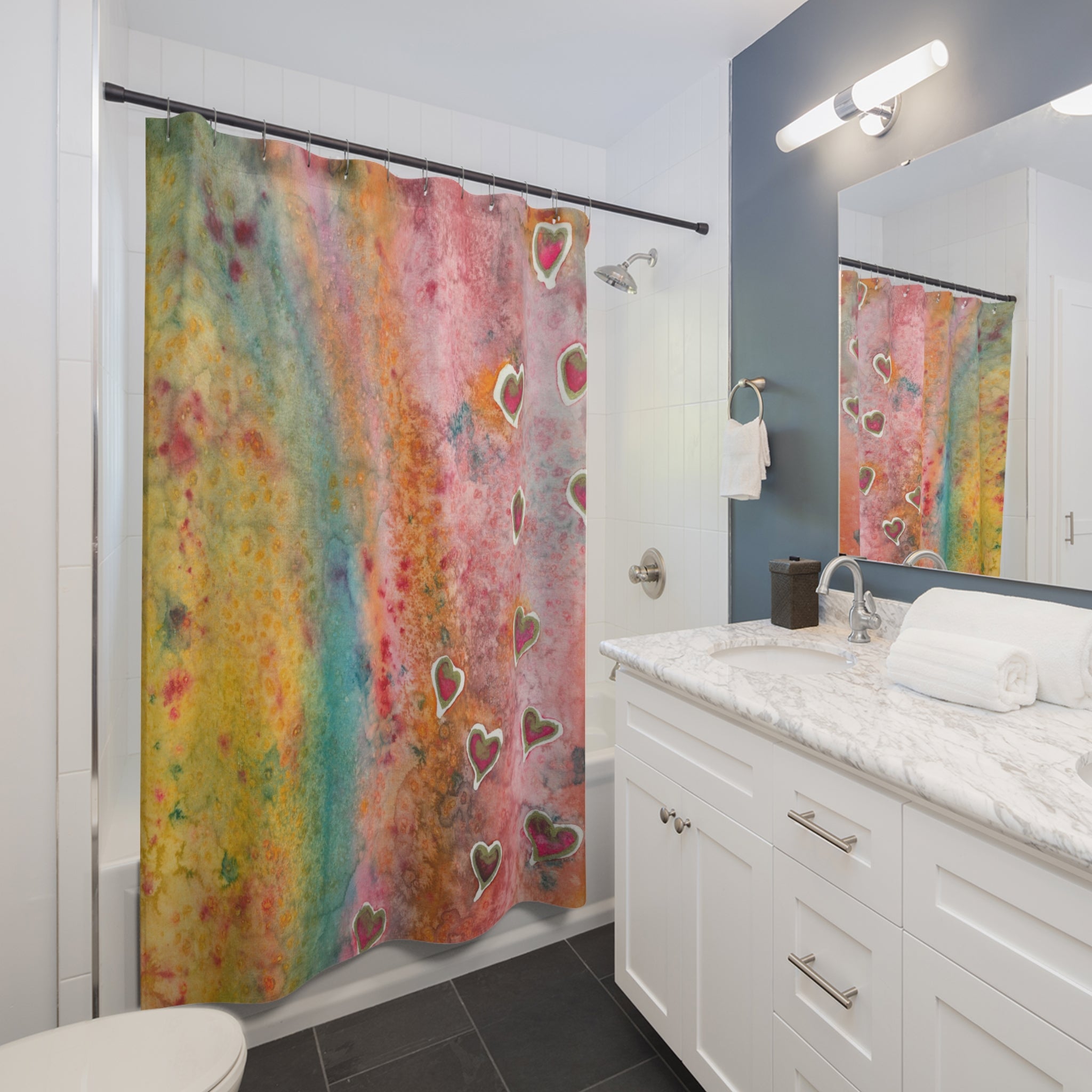 Beautiful Shower Curtains to Refresh Your Bathroom. Colourful Abstract Designs. Perfect For Your Bathroom or Special House-Warming Gift #96 Love Friendship Integrity