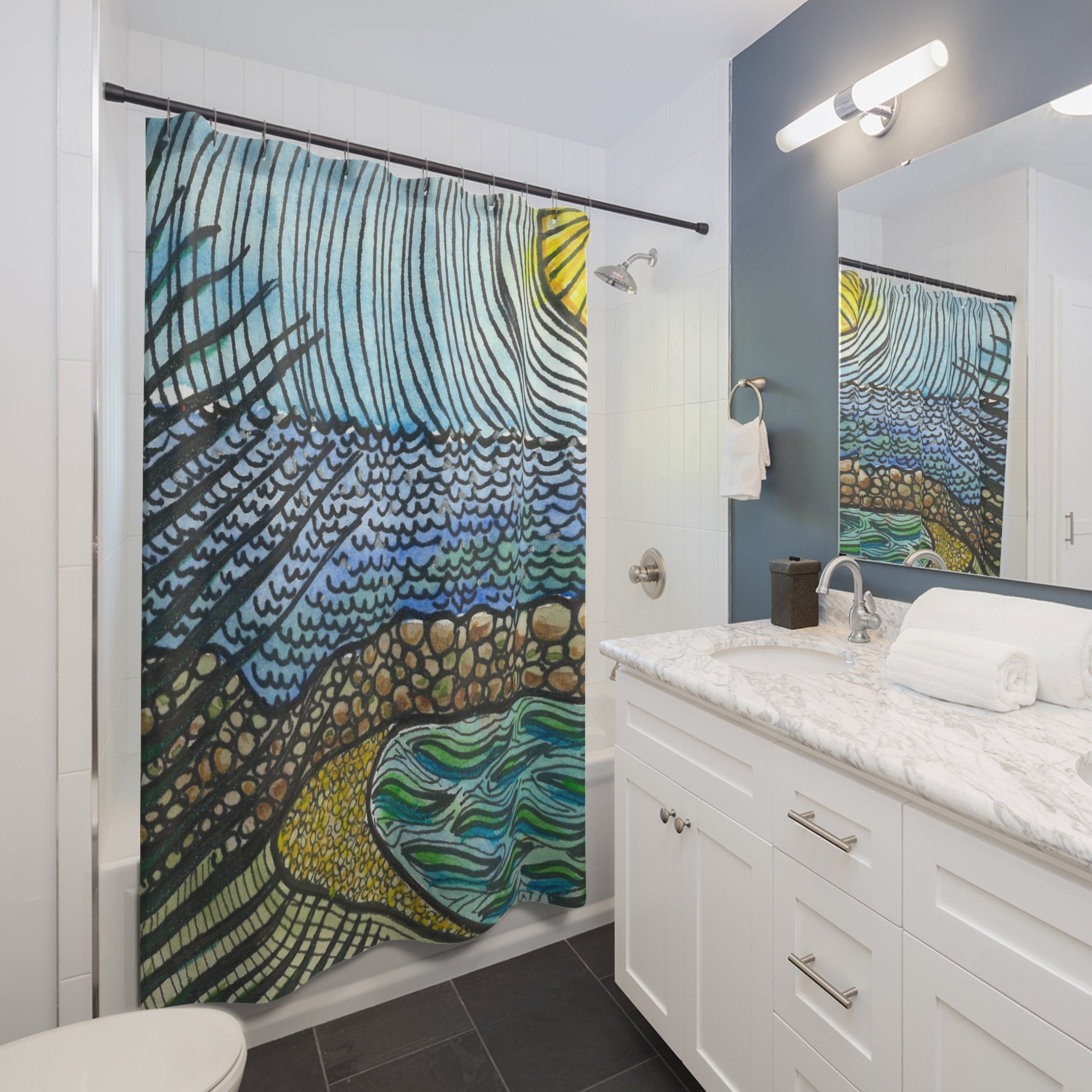 Beautiful Shower Curtains to Refresh Your Bathroom. Colourful Abstract Designs. Perfect For Your Bathroom or Special House-Warming Gift #47 Cottesloe