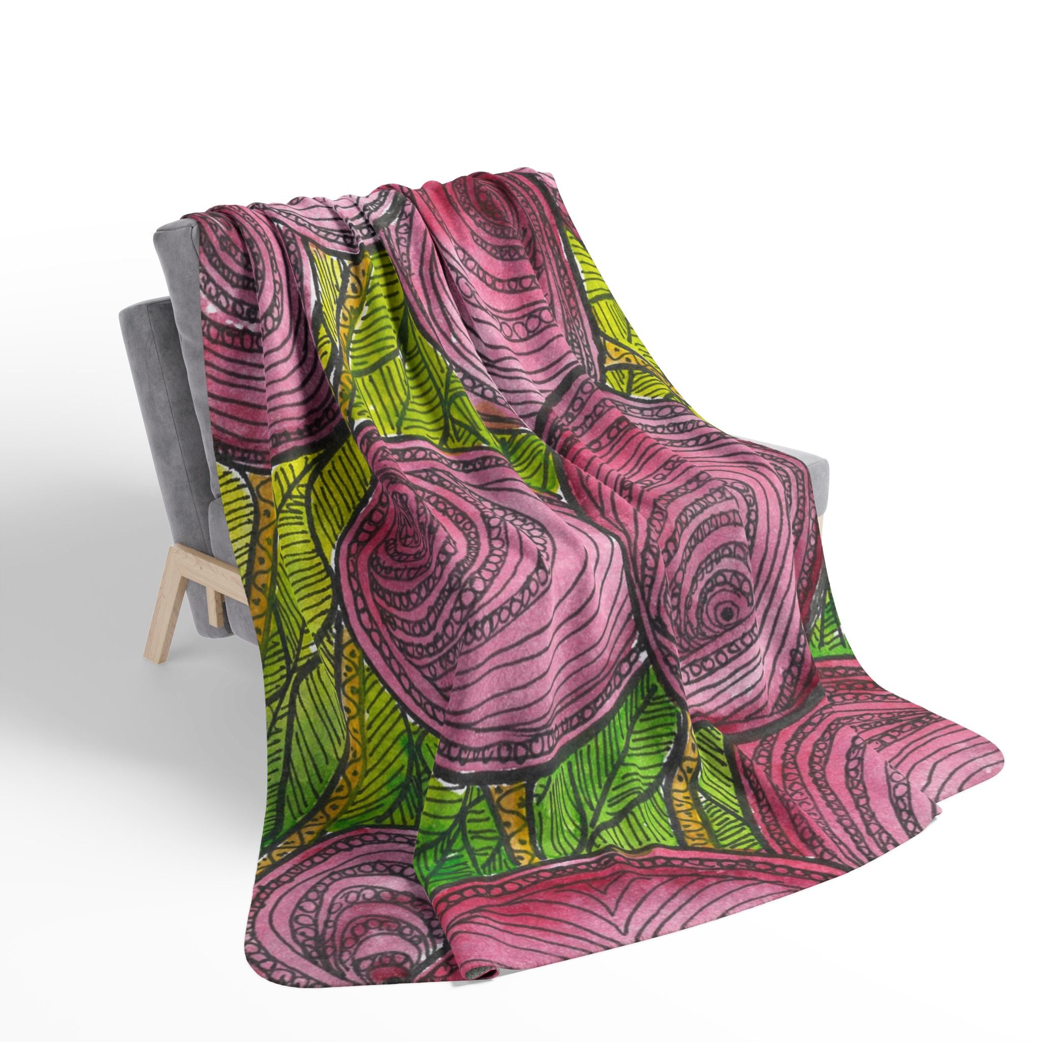 Fleece Throw Blanket, Textured Sherpa Underside, Hemmed, 2 Sizes. Colourful Abstract Design. Perfect for Bedroom, Living Room, or Special Gift #9 Spaced Blossoms