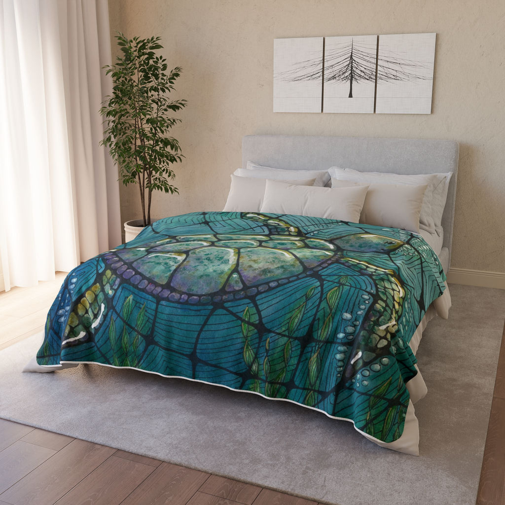 Fleece Throw Blanket, Textured Sherpa Underside, Hemmed, 2 Sizes. Colourful Abstract Design. Perfect for Bedroom, Living Room, or Special Gift #73 Turtling Along