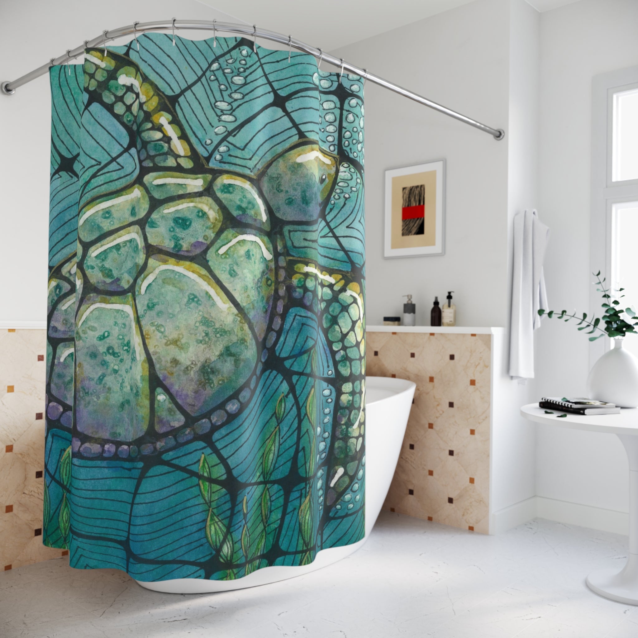 Beautiful Shower Curtains to Refresh Your Bathroom. Colourful Abstract Designs. Perfect For Your Bathroom or Special House-Warming Gift #73 Turtling Along