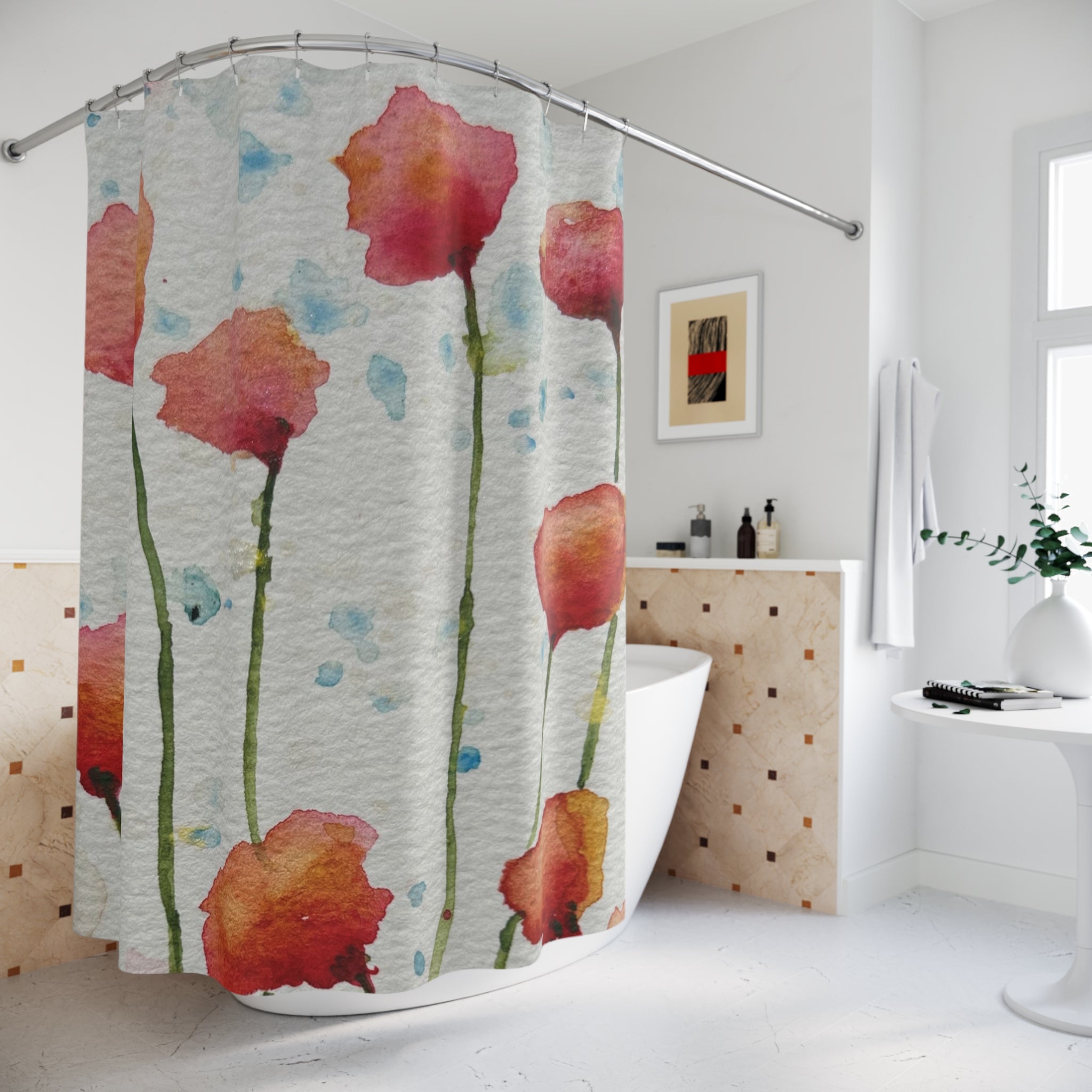 Beautiful Shower Curtains to Refresh Your Bathroom. Colourful Abstract Designs. Perfect For Your Bathroom or Special House-Warming Gift #94 Poppies Galore