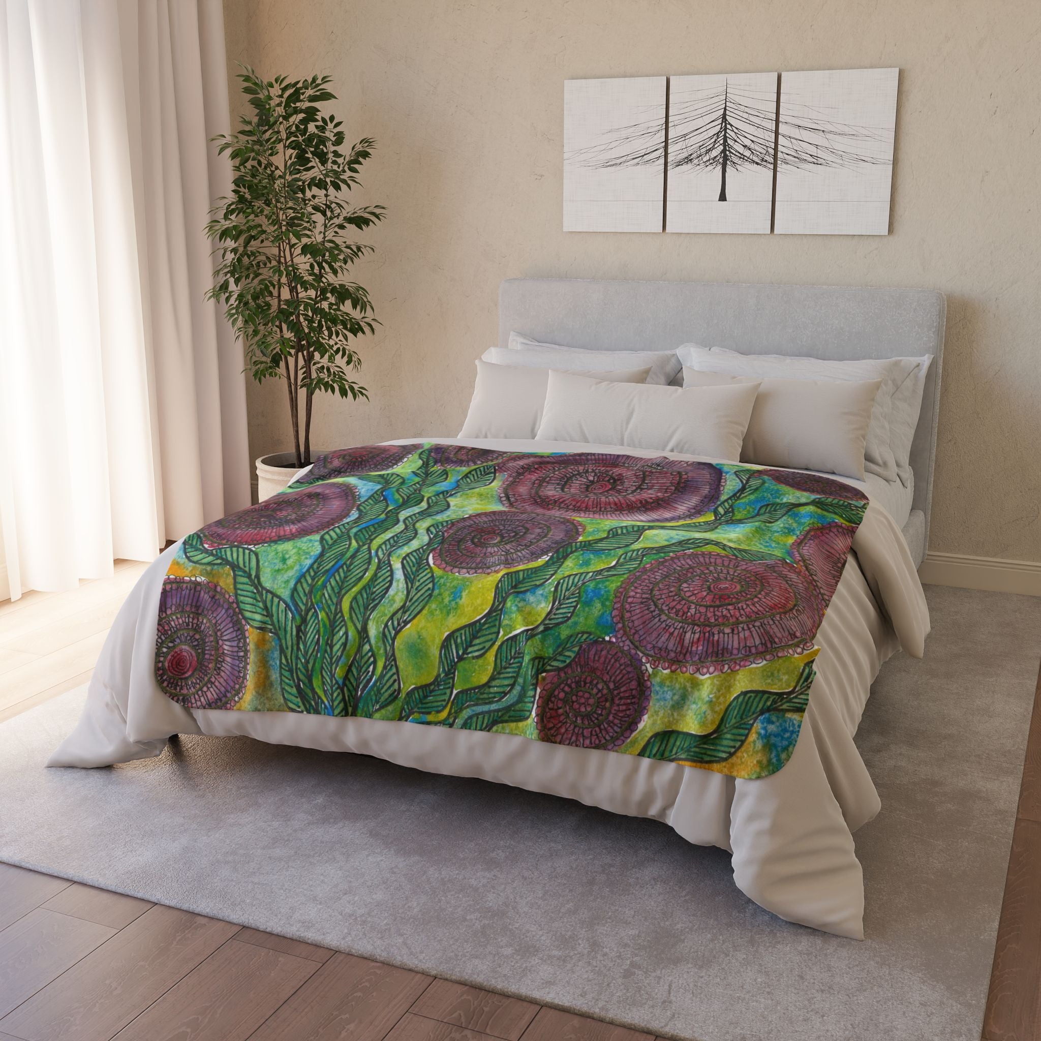Fleece Throw Blanket, Textured Sherpa Underside, Hemmed, 2 Sizes. Colourful Abstract Design. Perfect for Bedroom, Living Room, or Special Gift #35 Beetroot To Yourself