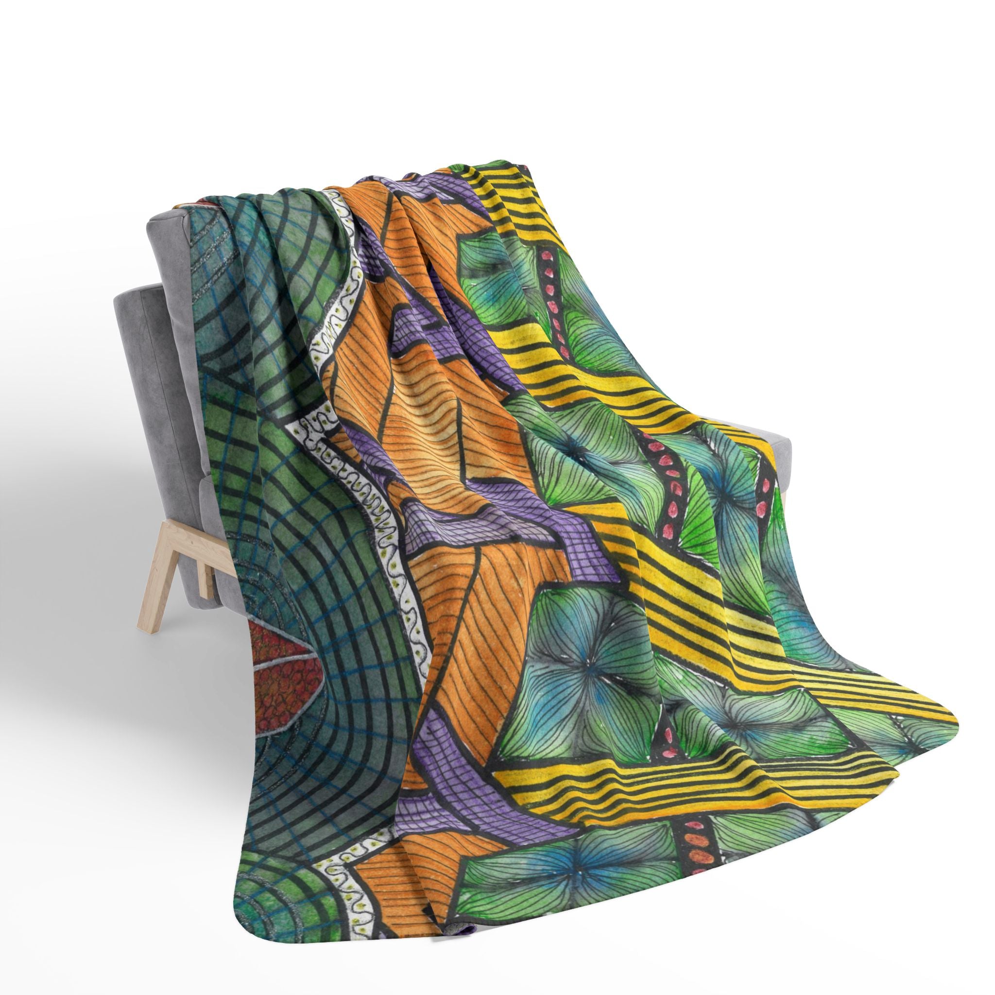 Fleece Throw Blanket, Textured Sherpa Underside, Hemmed, 2 Sizes. Colourful Abstract Design. Perfect for Bedroom, Living Room, or Special Gift #31 T'Eye Land