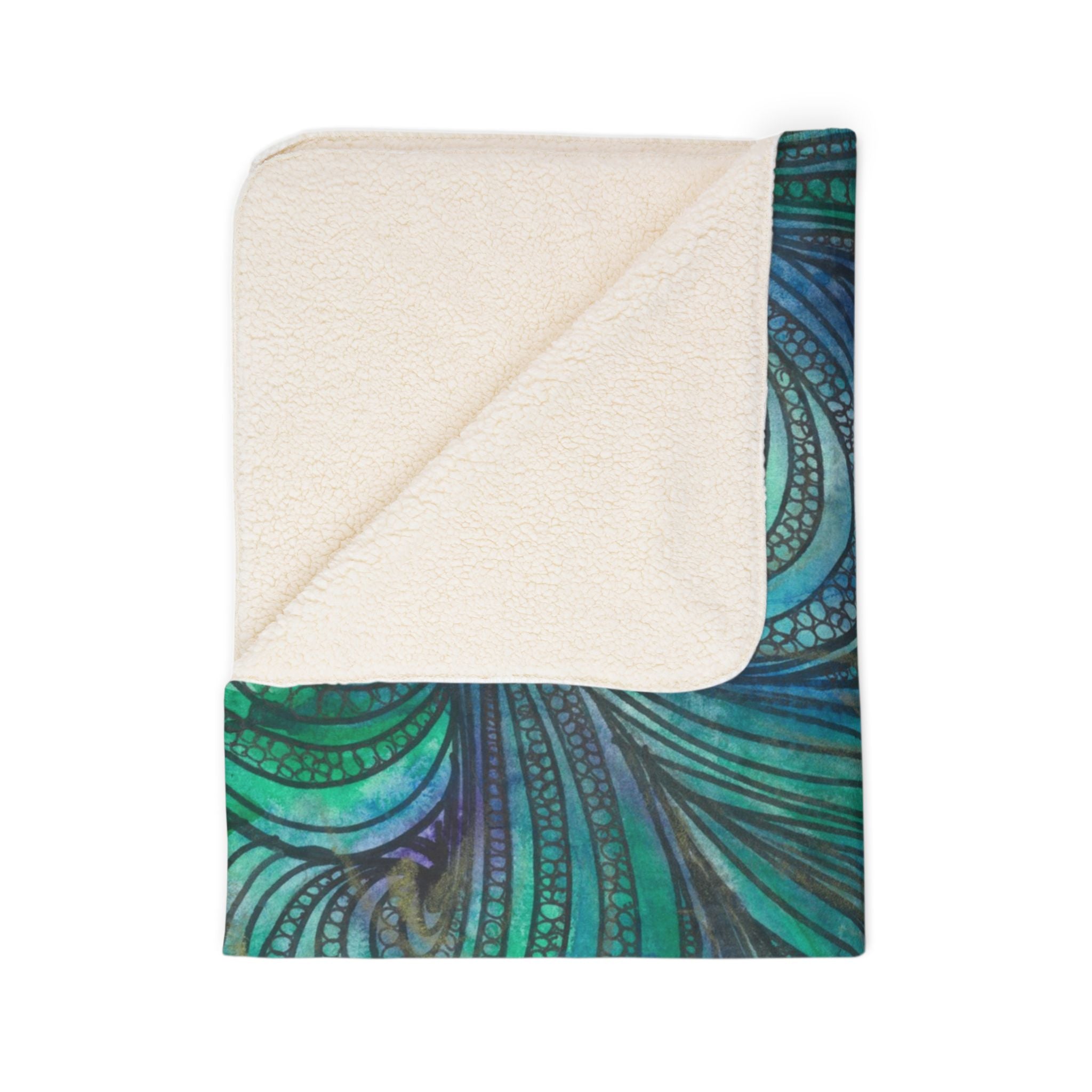 Fleece Throw Blanket, Textured Sherpa Underside, Hemmed, 2 Sizes. Colourful Abstract Design. Perfect for Bedroom, Living Room, or Special Gift #71 Call Of The Sea