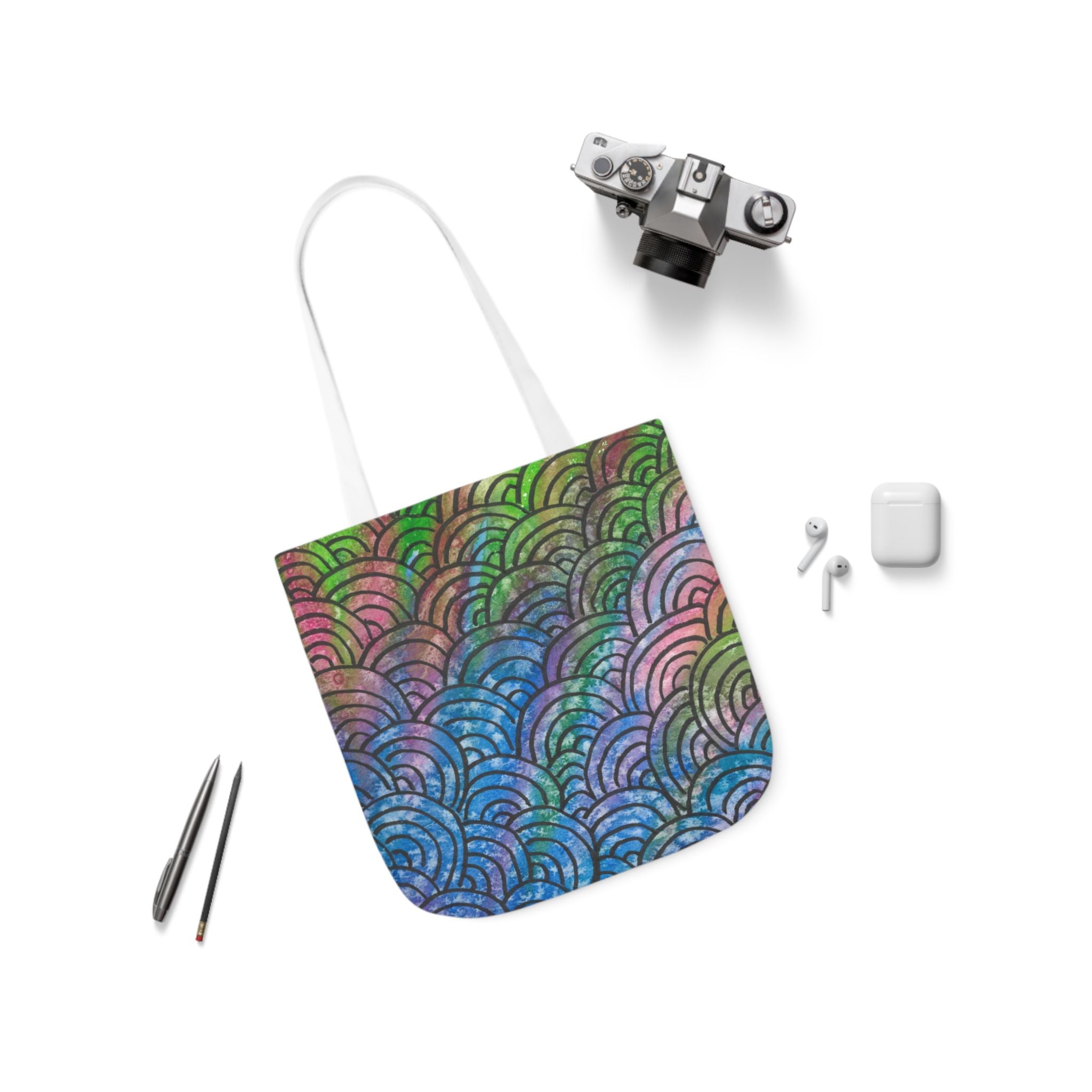 Canvas Tote Bags, Colourful Abstract Designs, 5-Color Straps, 3 Sizes.  For Family and friends or a Special Gift #84 Ah The Past