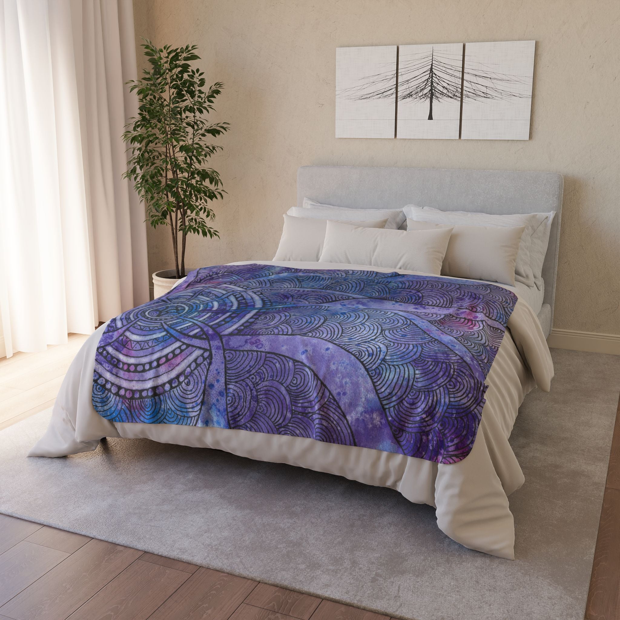 Fleece Throw Blanket, Textured Sherpa Underside, Hemmed, 2 Sizes. Colourful Abstract Design. Perfect for Bedroom, Living Room, or Special Gift #56 The Way Home