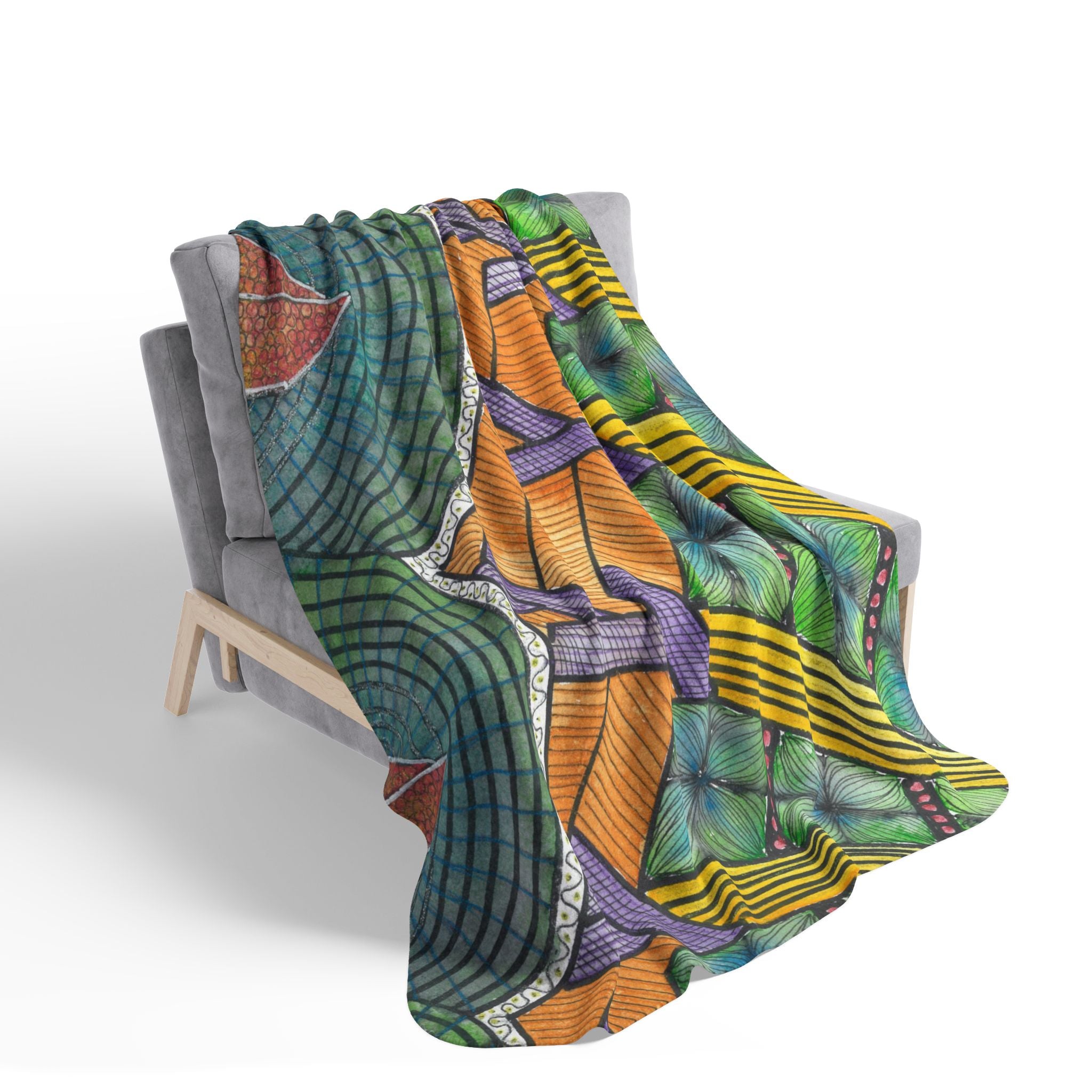 Fleece Throw Blanket, Textured Sherpa Underside, Hemmed, 2 Sizes. Colourful Abstract Design. Perfect for Bedroom, Living Room, or Special Gift #31 T'Eye Land