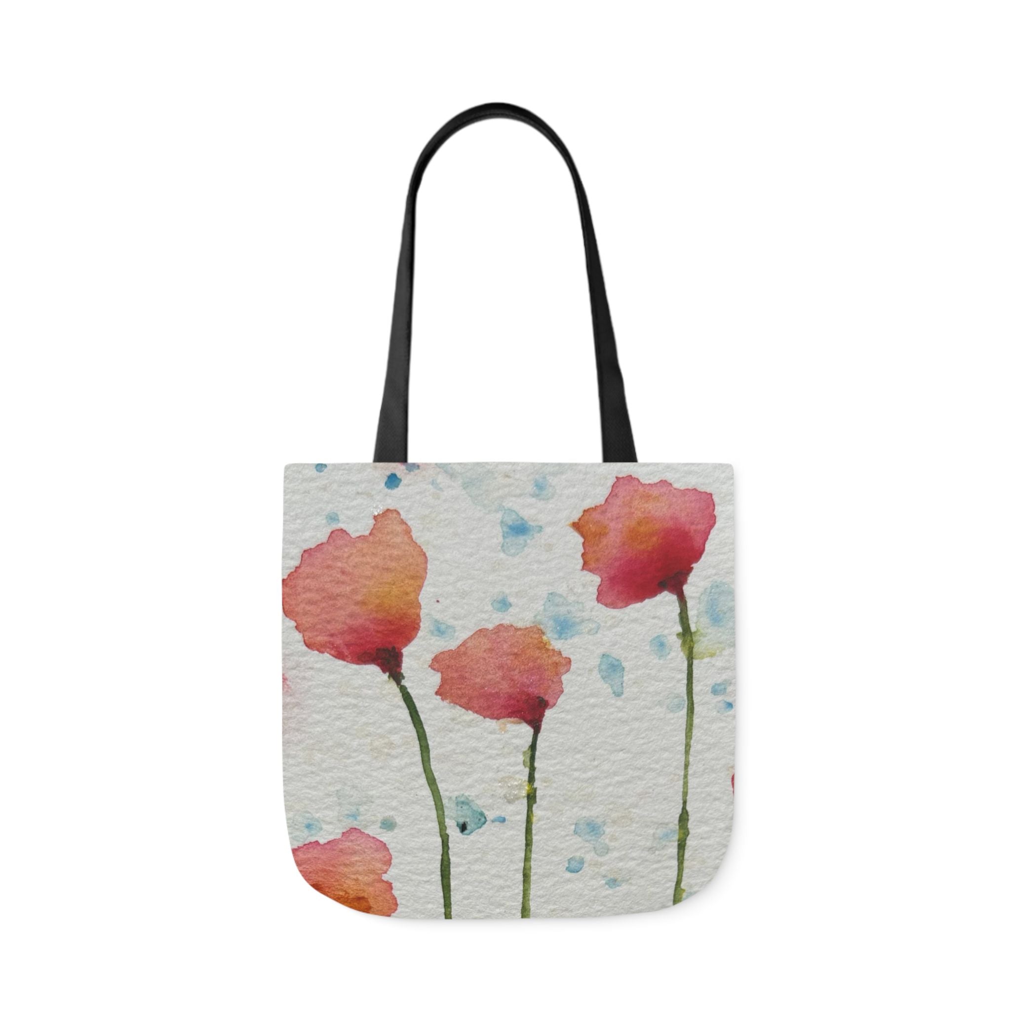 Canvas Tote Bags, Colourful Abstract Designs, 5-Color Straps, 3 Sizes.  For Family and friends or a Special Gift #94 Poppies Galore