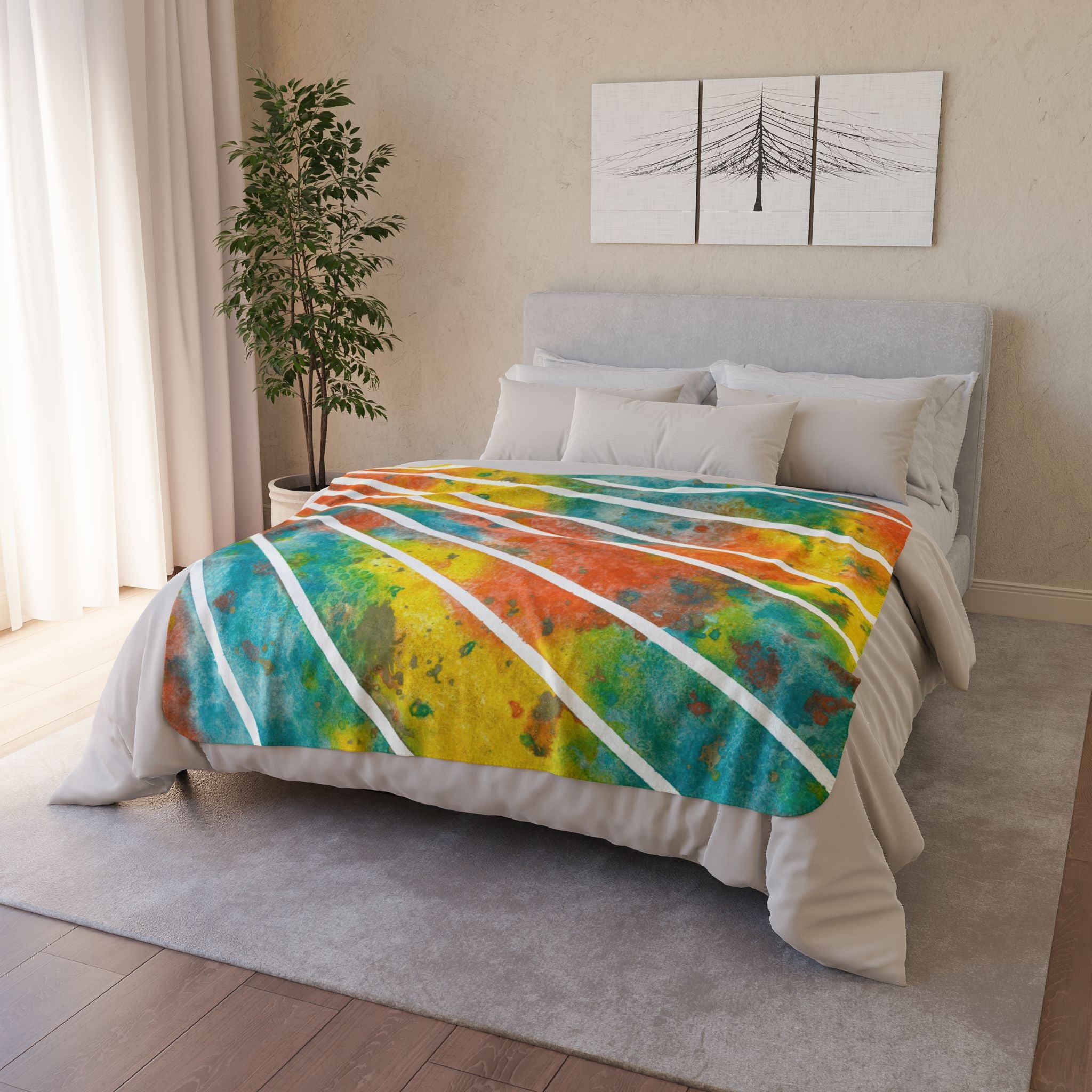 Fleece Throw Blanket, Textured Sherpa Underside, Hemmed, 2 Sizes. Colourful Abstract Design. Perfect for Bedroom, Living Room, or Special Gift #101 Your Energy Radiates