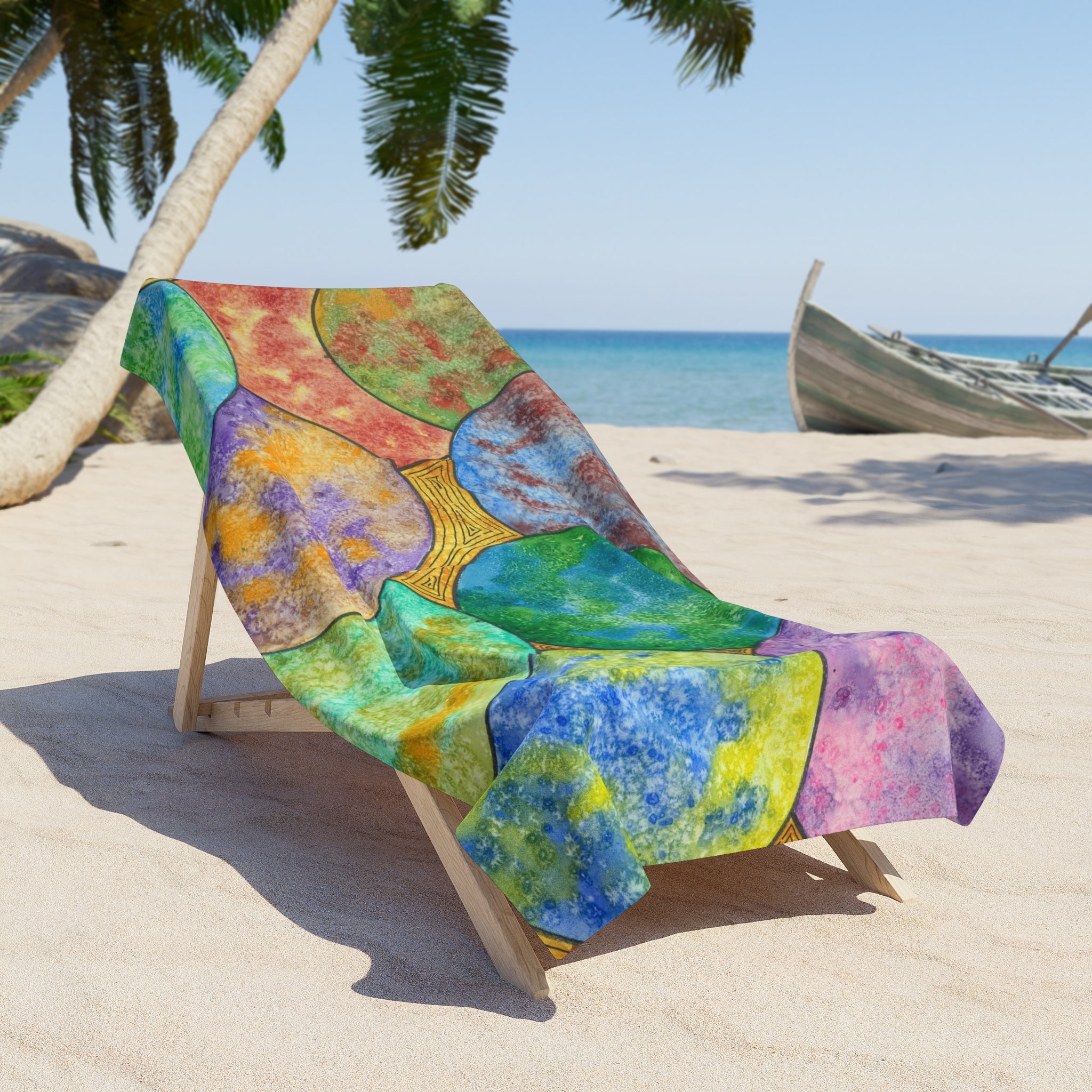 Colourful Abstract Beach Towels, Cotton Loop backing for Durability, 2 Sizes.  For Family and friends or a Special Gift #61 Worlds Apart