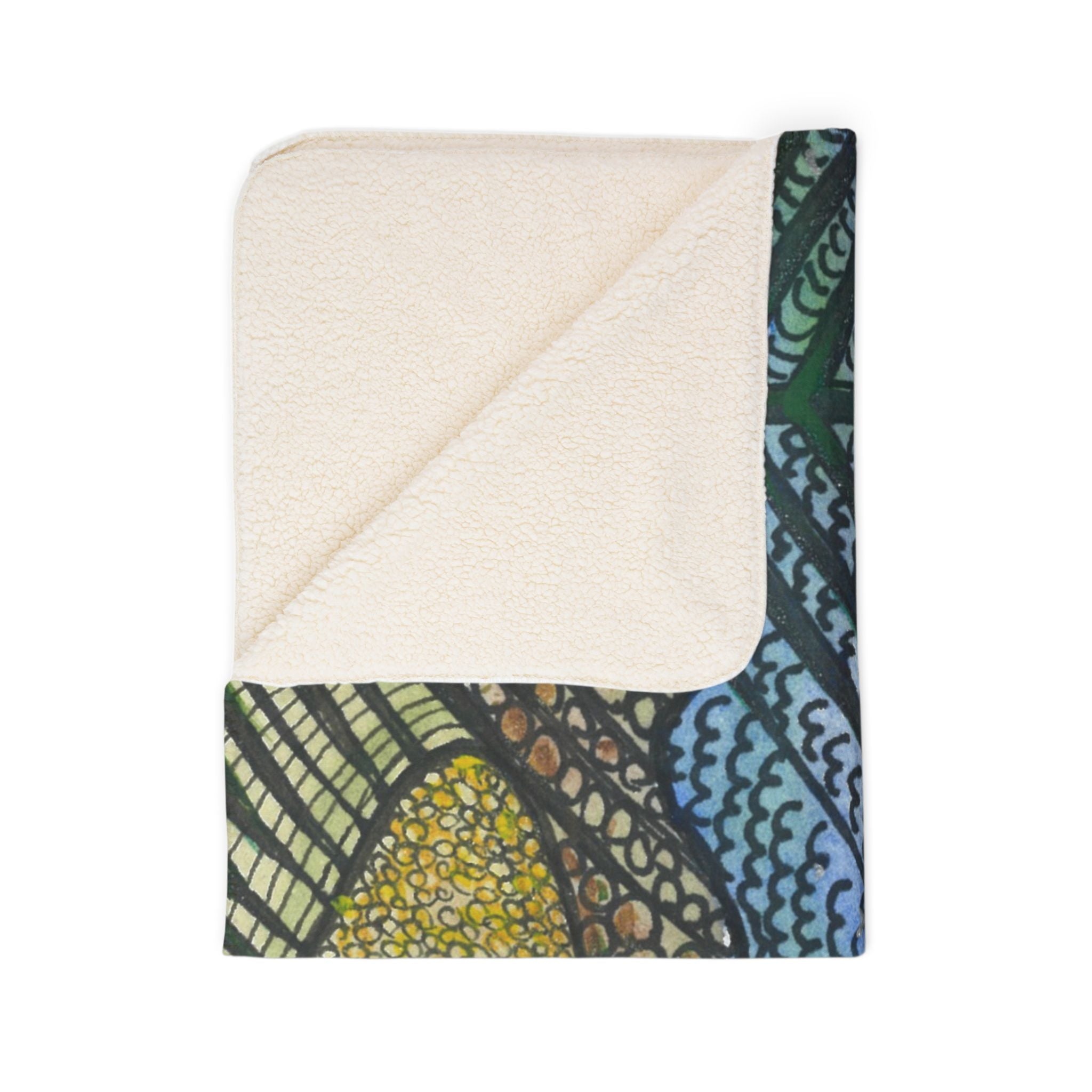 Fleece Throw Blanket, Textured Sherpa Underside, Hemmed, 2 Sizes. Colourful Abstract Design. Perfect for Bedroom, Living Room, or Special Gift #47 Cottesloe