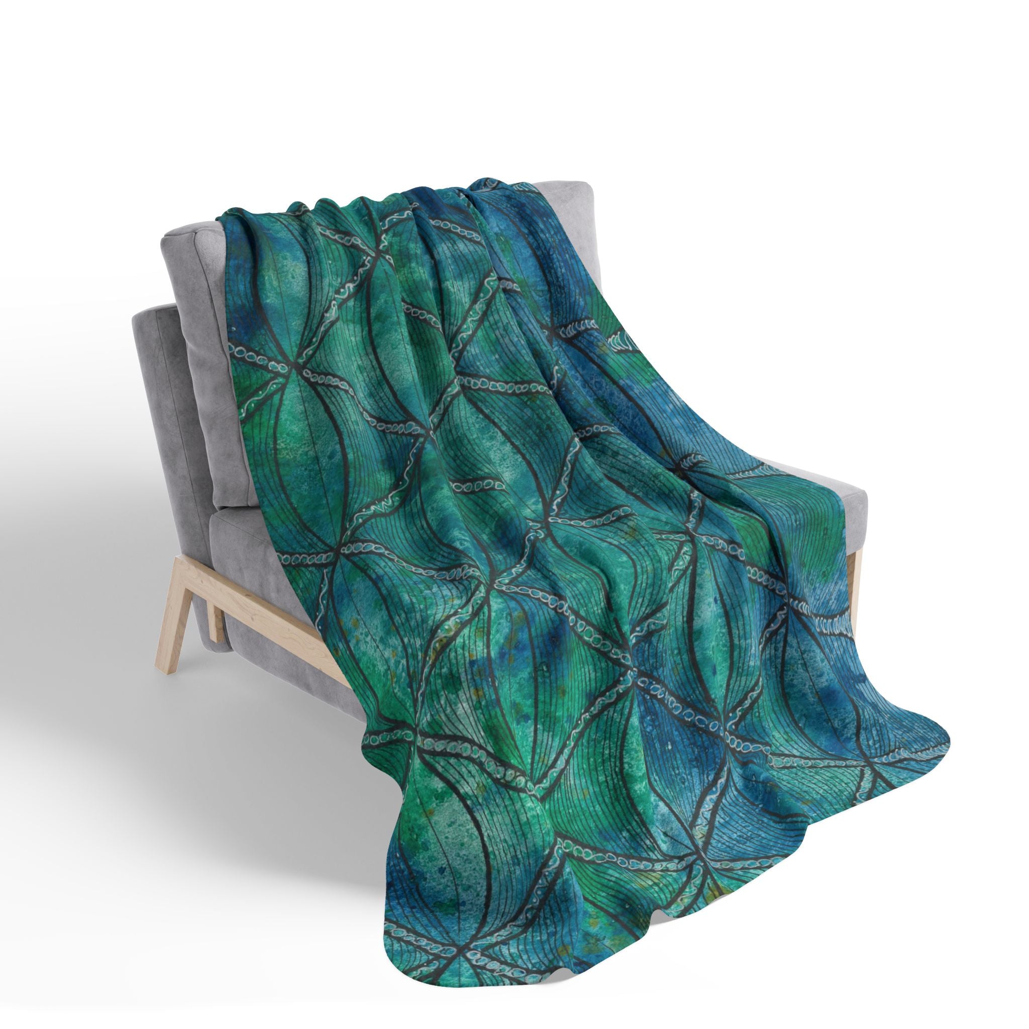 Fleece Throw Blanket, Textured Sherpa Underside, Hemmed, 2 Sizes. Colourful Abstract Design. Perfect for Bedroom, Living Room, or Special Gift #58 Hows The Serenity