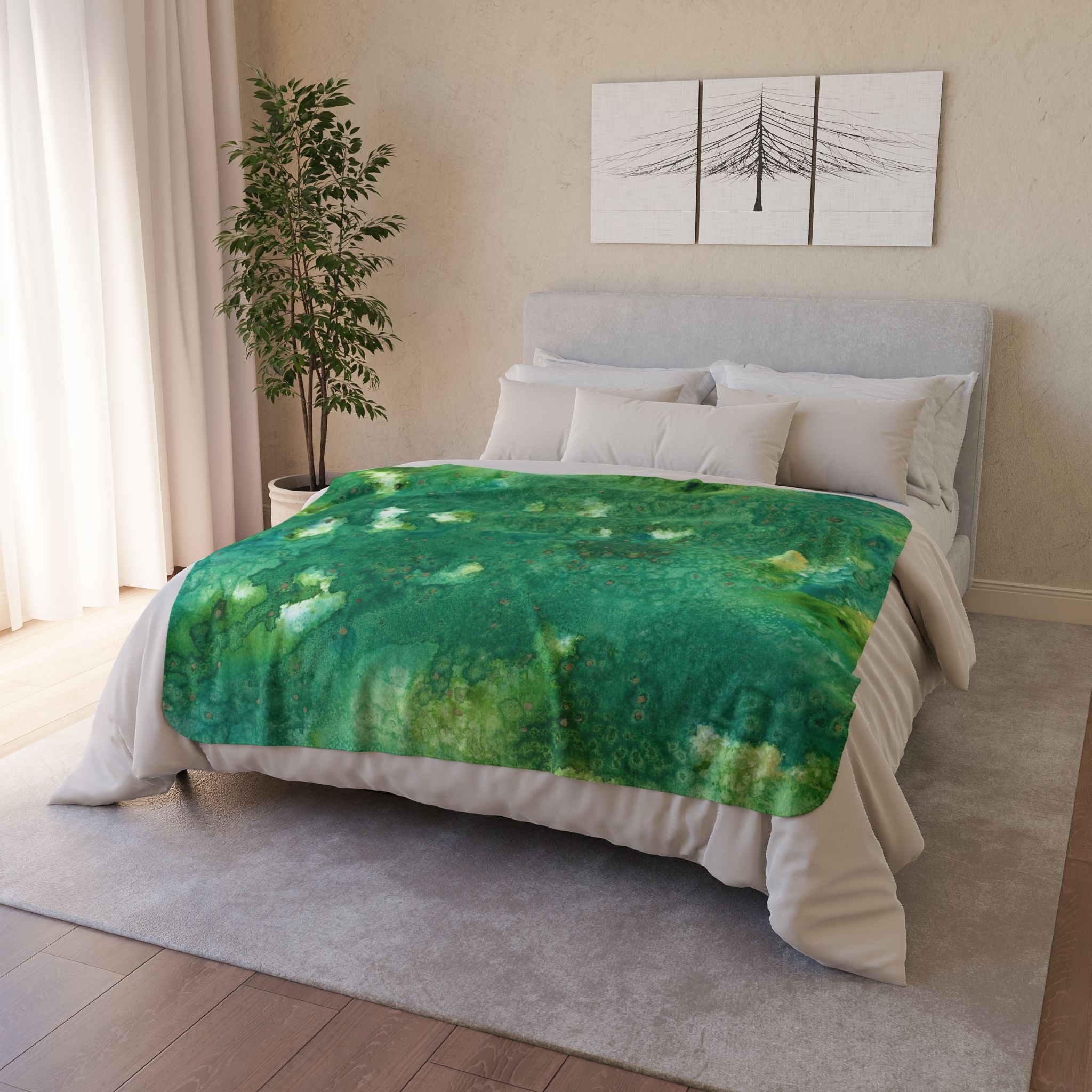 Fleece Throw Blanket, Textured Sherpa Underside, Hemmed, 2 Sizes. Colourful Abstract Design. Perfect for Bedroom, Living Room, or Special Gift #79 Abundance Cometh