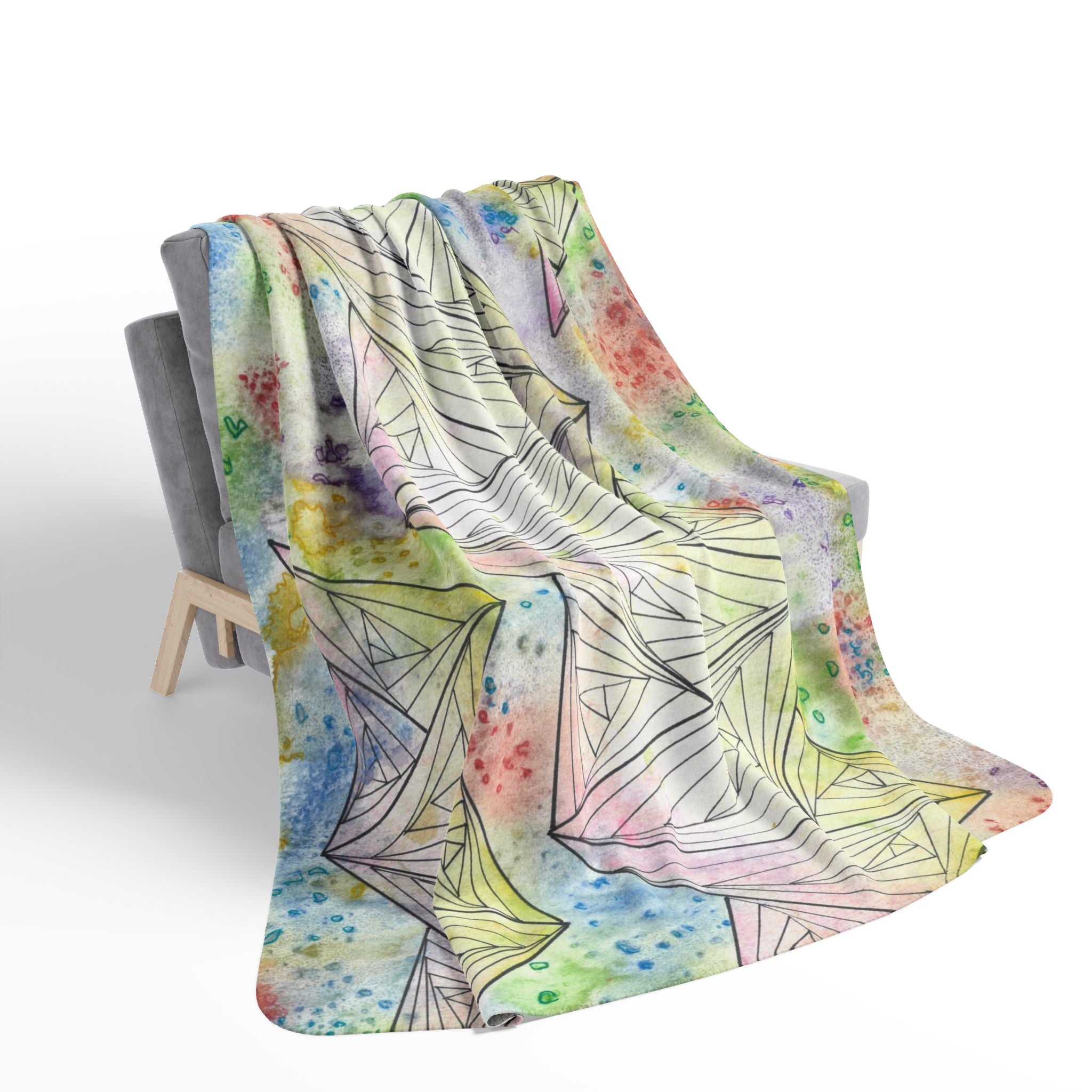 Fleece Throw Blanket, Textured Sherpa Underside, Hemmed, 2 Sizes. Colourful Abstract Design. Perfect for Bedroom, Living Room, or Special Gift #59 Your Choice