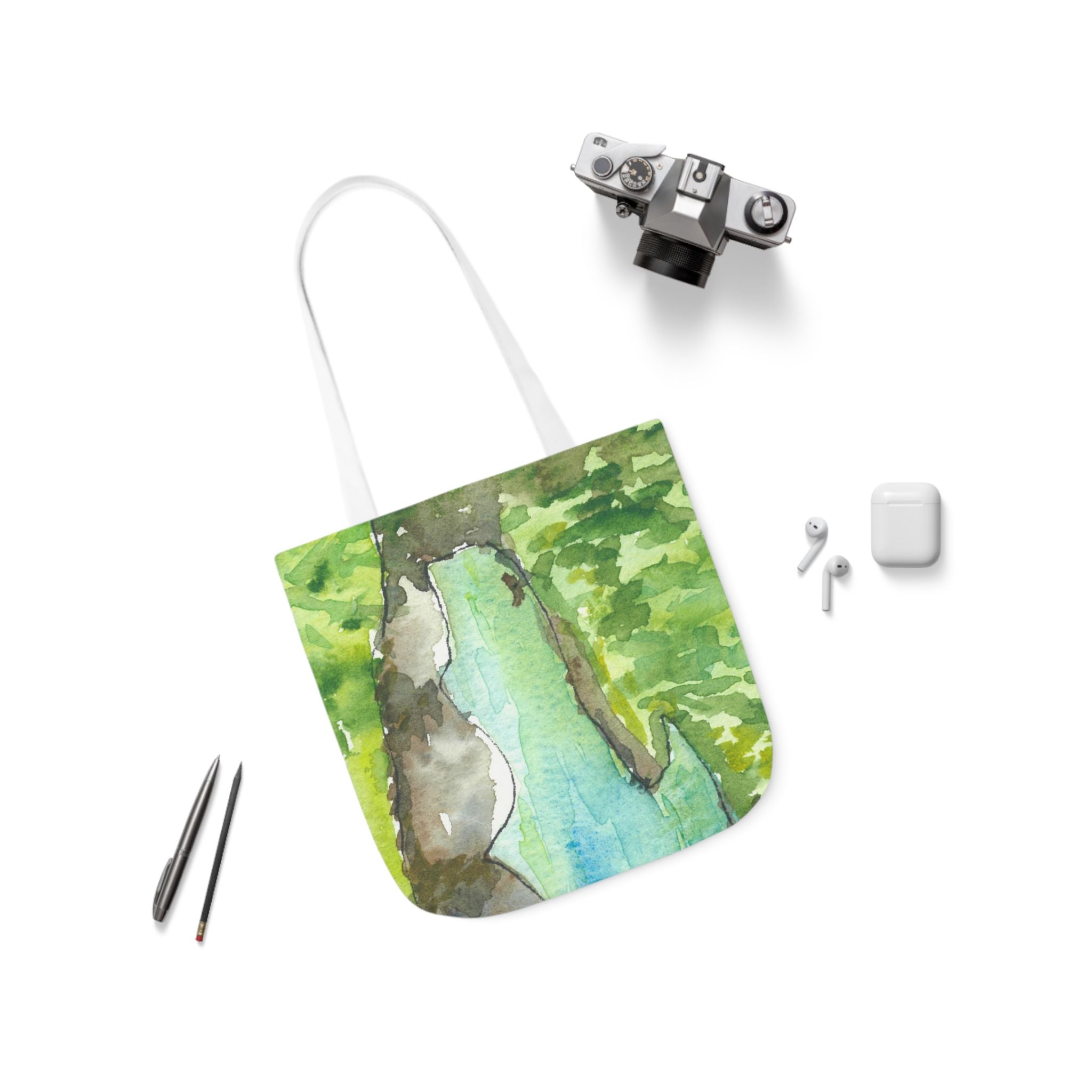Canvas Tote Bags, Colourful Abstract Designs, 5-Color Straps, 3 Sizes.  For Family and friends or a Special Gift #88 Tara River