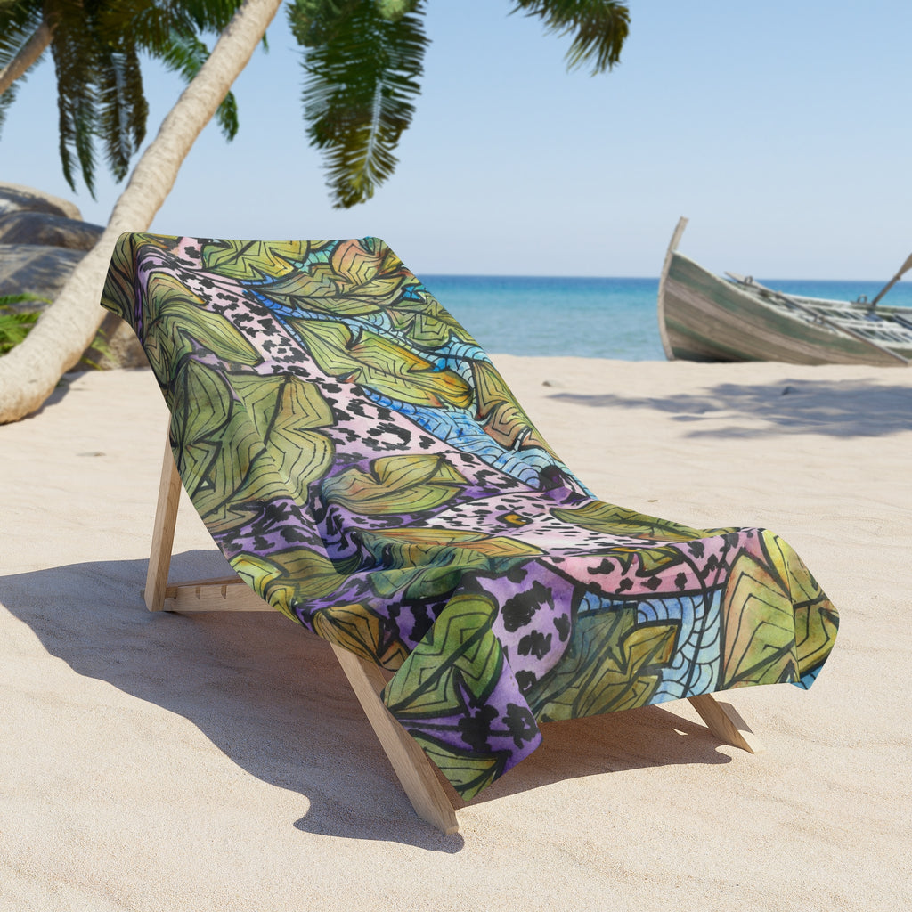 Colourful Abstract Beach Towels, Cotton Loop backing for Durability, 2 Sizes.  For Family and friends or a Special Gift #76 Purrfect Blend