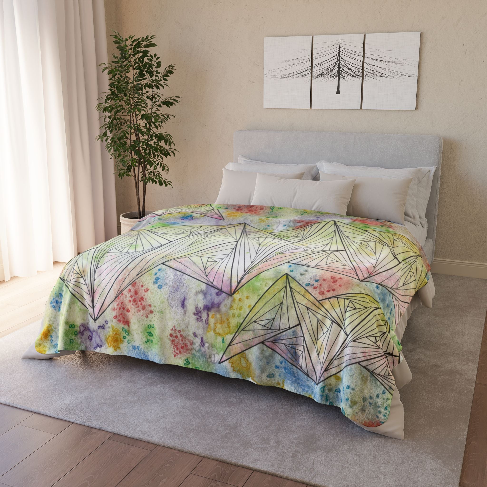 Fleece Throw Blanket, Textured Sherpa Underside, Hemmed, 2 Sizes. Colourful Abstract Design. Perfect for Bedroom, Living Room, or Special Gift #59 Your Choice