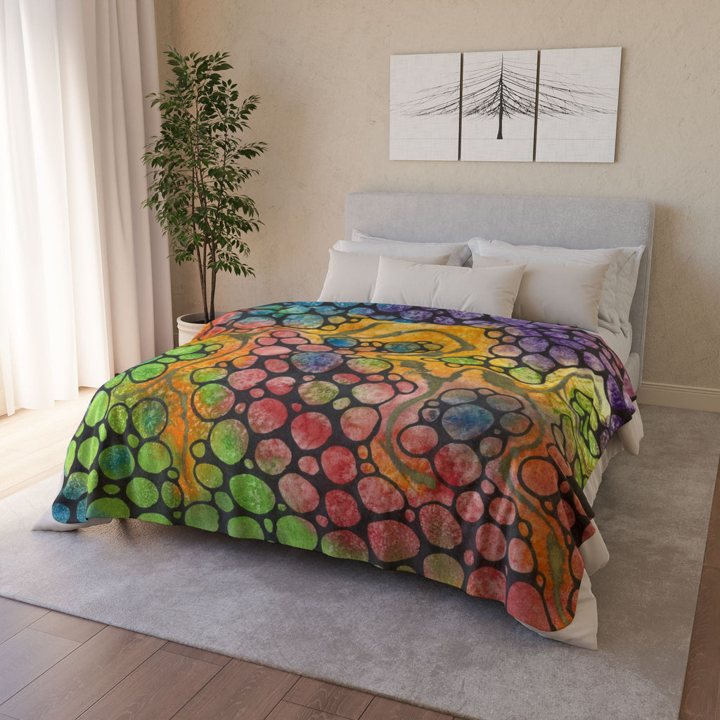 Fleece Throw Blanket, Textured Sherpa Underside, Hemmed, 2 Sizes. Colourful Abstract Design. Perfect for Bedroom, Living Room, or Special Gift #77 River Of Dreams